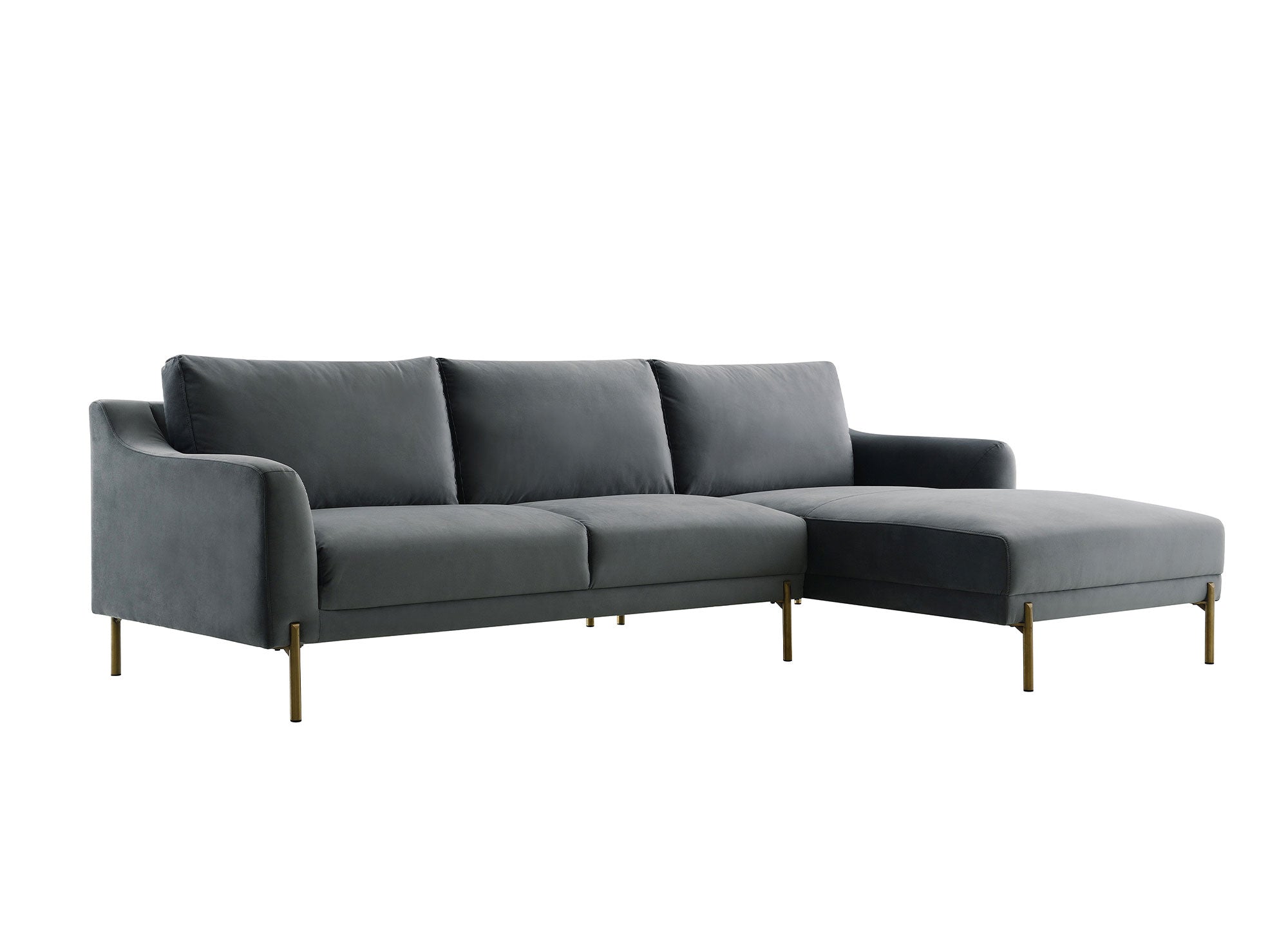 CELINE Ecksofa aus grauem Samt mit Chaiselongue - Right Angle