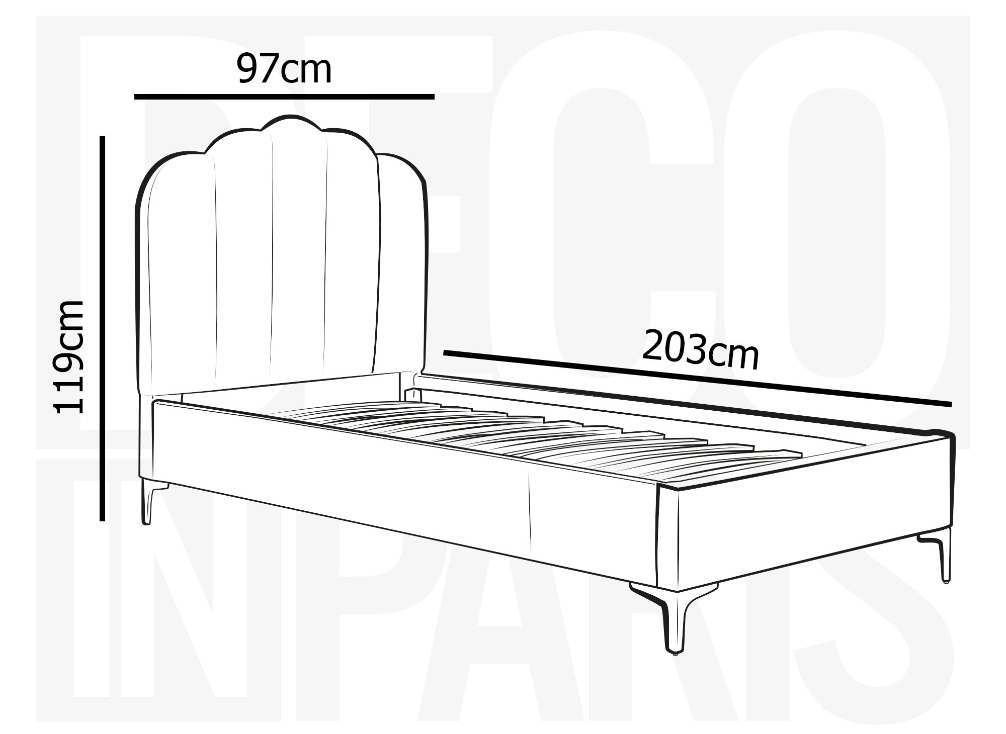 Einzelbett aus grauem Samt 90x190 cm MARION