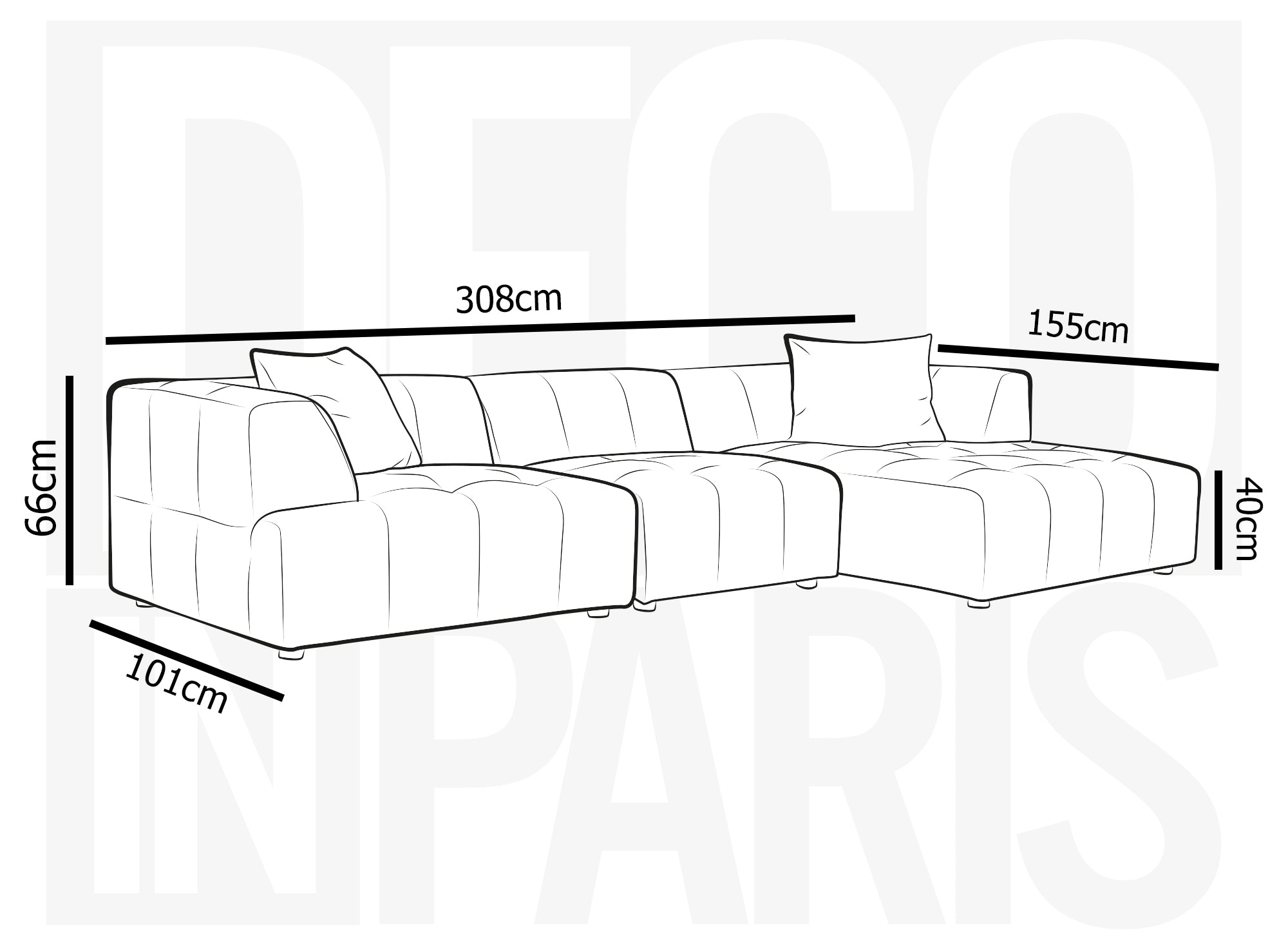 KELIA Ecksofa aus grauem Samt mit Chaiselongue - rechtwinklig