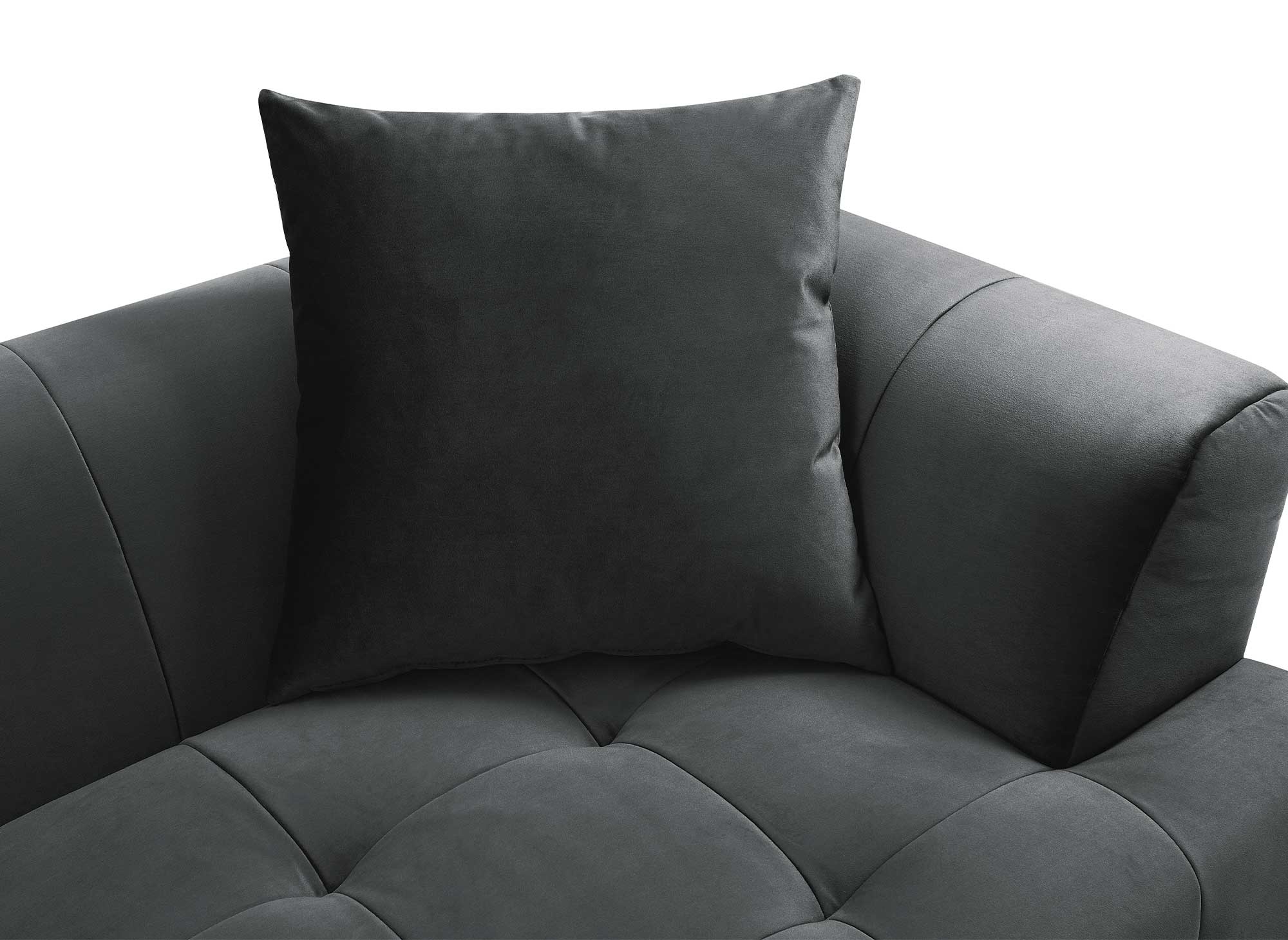 KELIA Ecksofa aus grauem Samt mit Chaiselongue - rechtwinklig