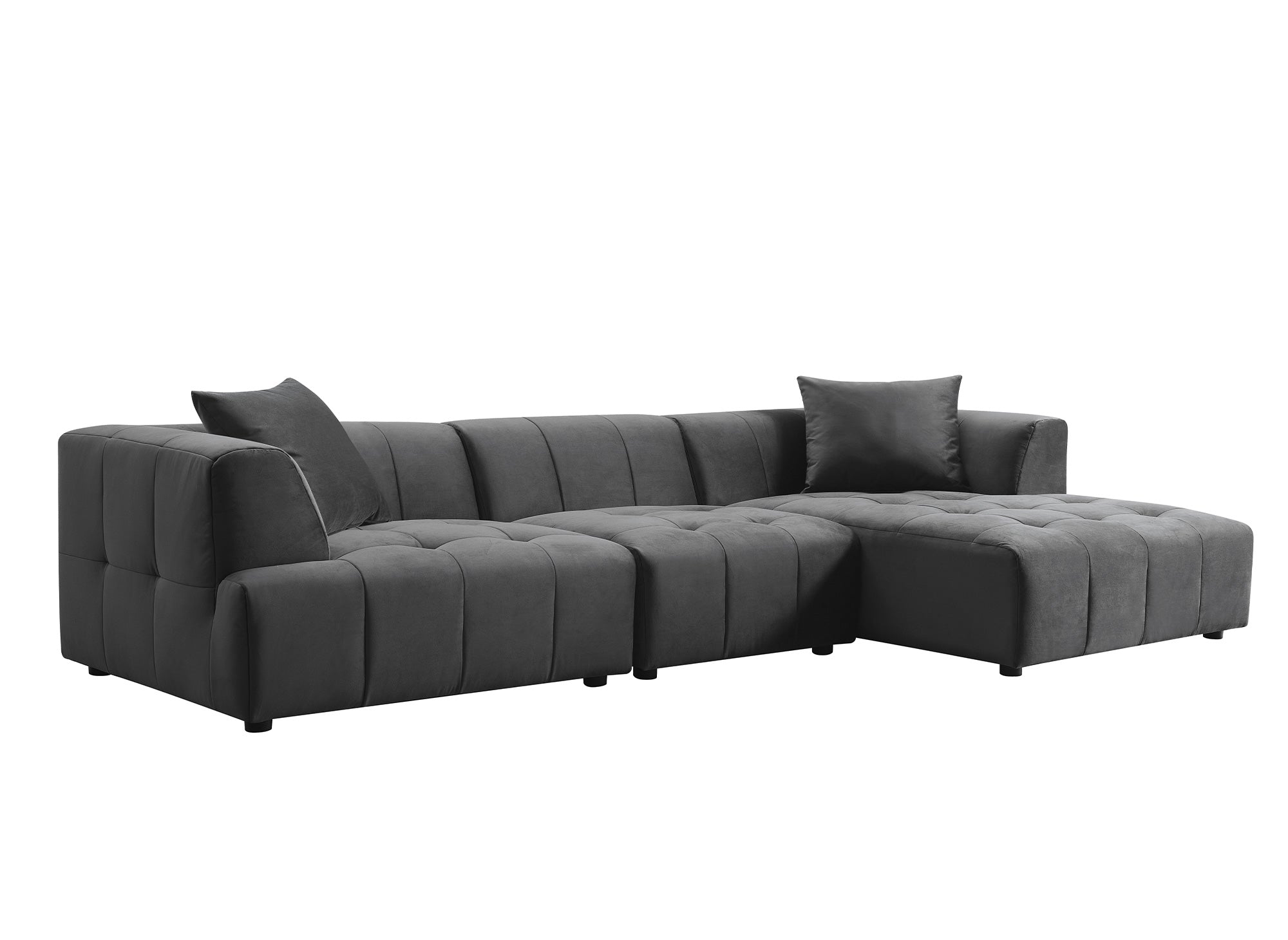 KELIA Ecksofa aus grauem Samt mit Chaiselongue - rechtwinklig