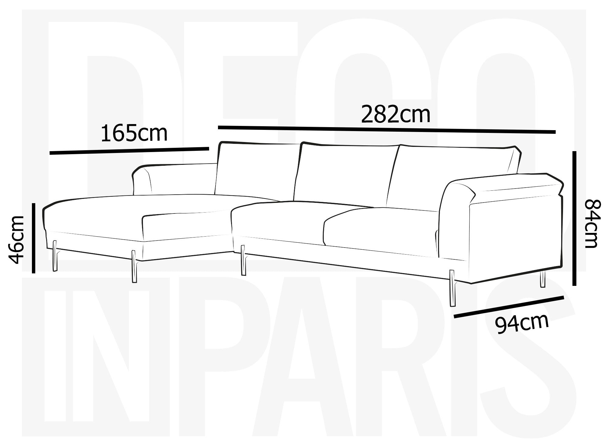 Ecksofa LEIA aus dunkelgrauem Stoff mit Chaiselongue - Linke Ecke