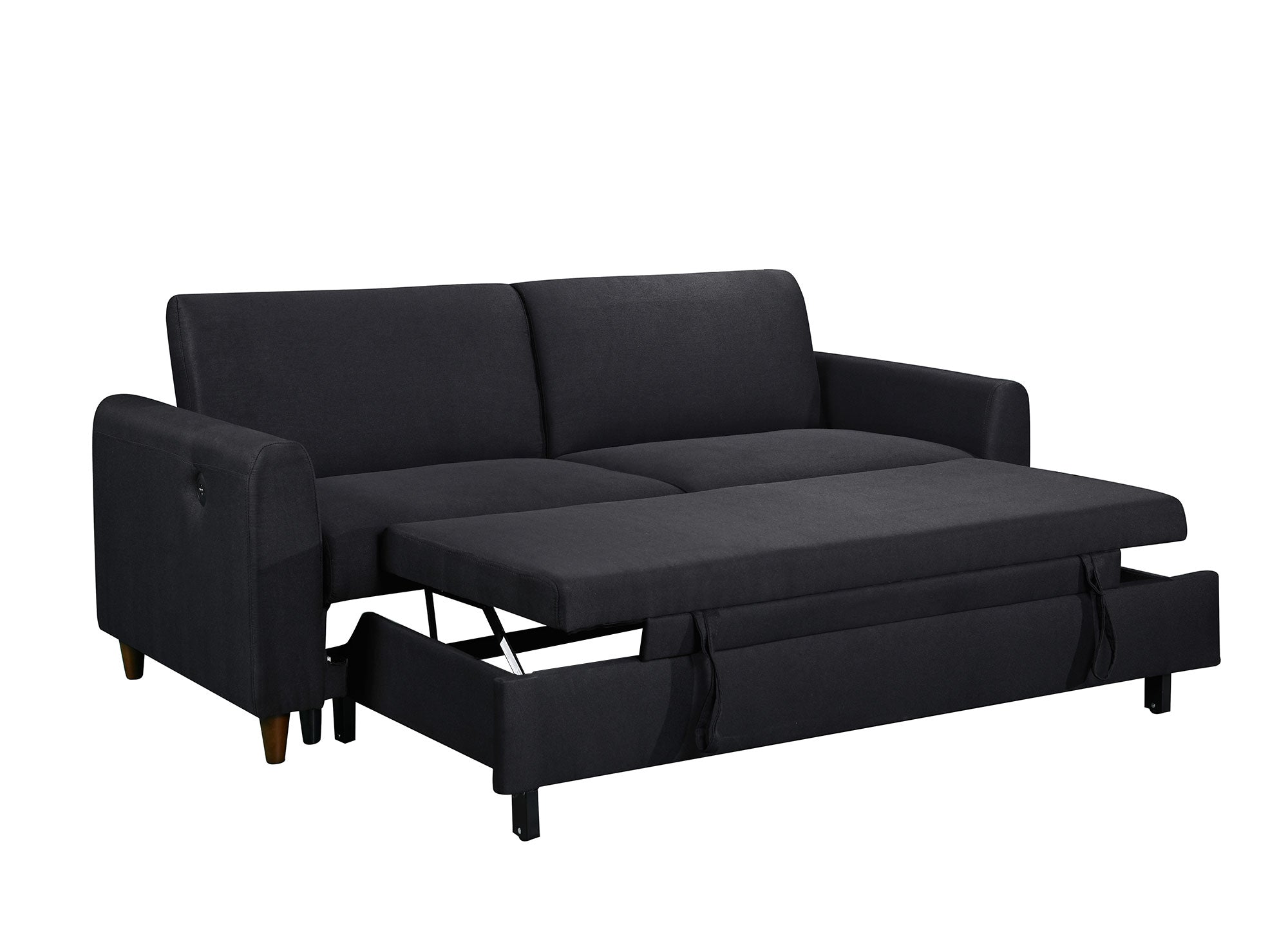 ROSS 3-Sitzer-Schlafsofa aus schwarzem Leinenstoff