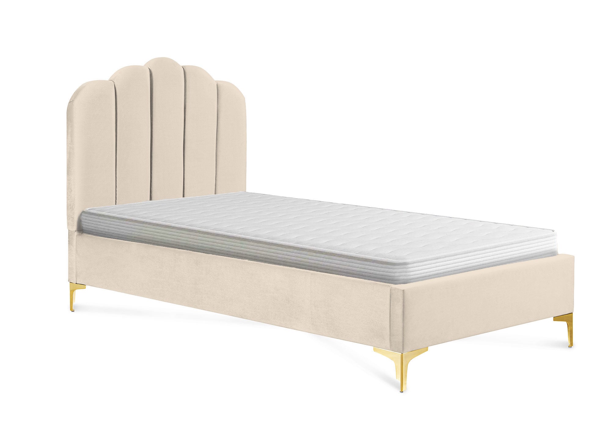 Einzelbett aus beigem Samt 90x190 cm MARION