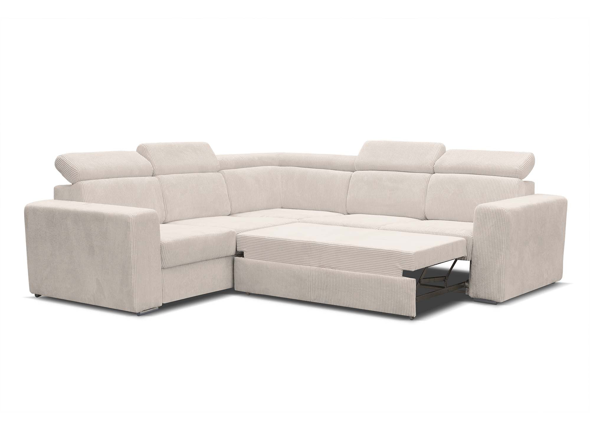 MERYL Ecksofa aus beigefarbenem Cord, umwandelbar und wendbar