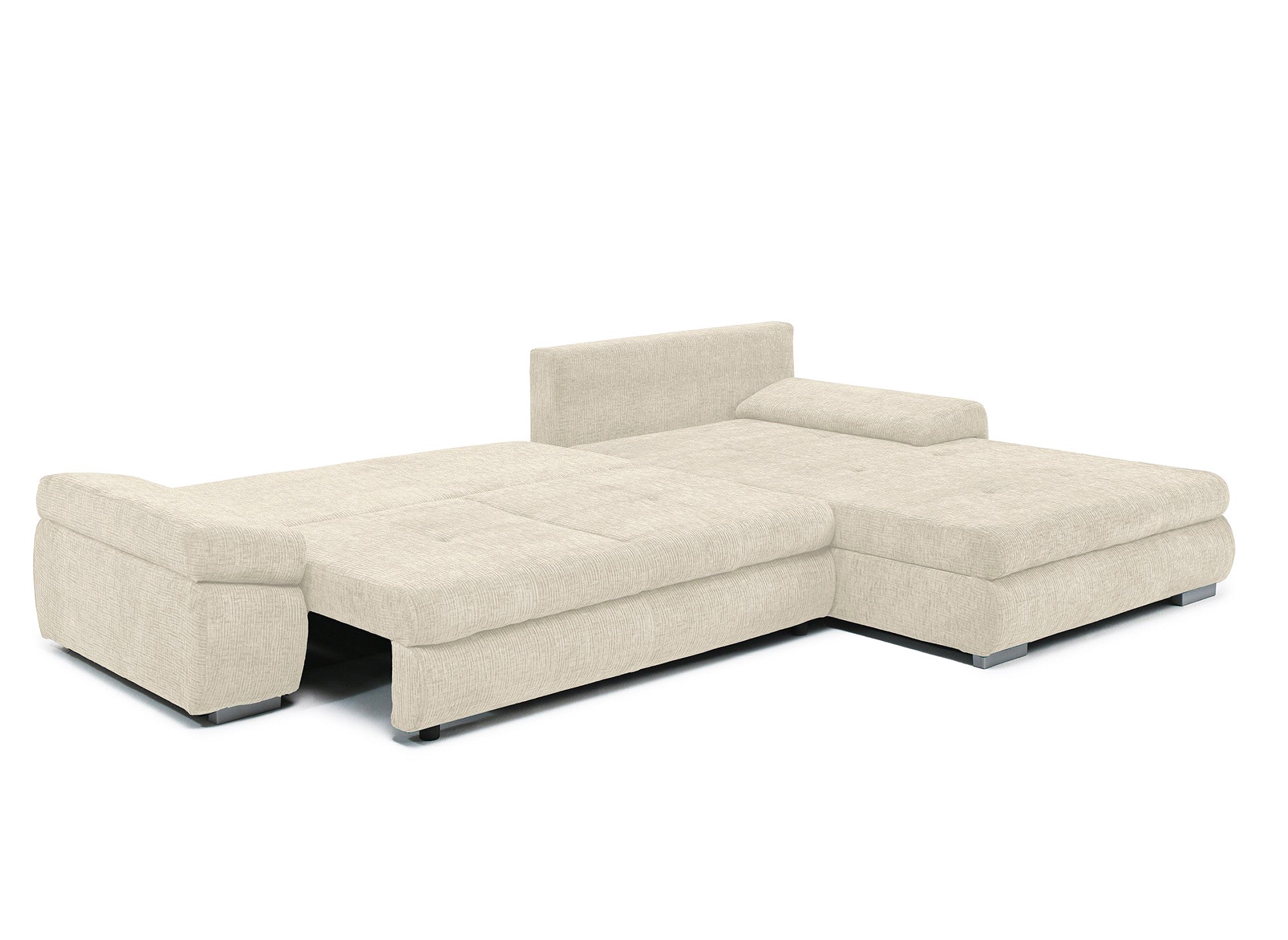 SOLEA Wende-Ecksofa mit Stauraum aus beige meliertem Samt