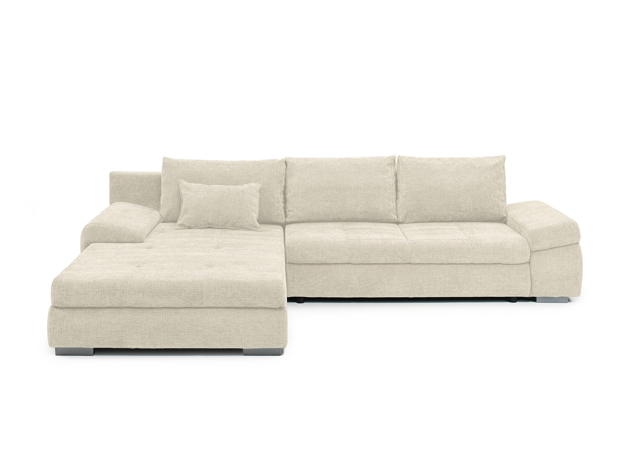SOLEA Wende-Ecksofa mit Stauraum aus beige meliertem Samt