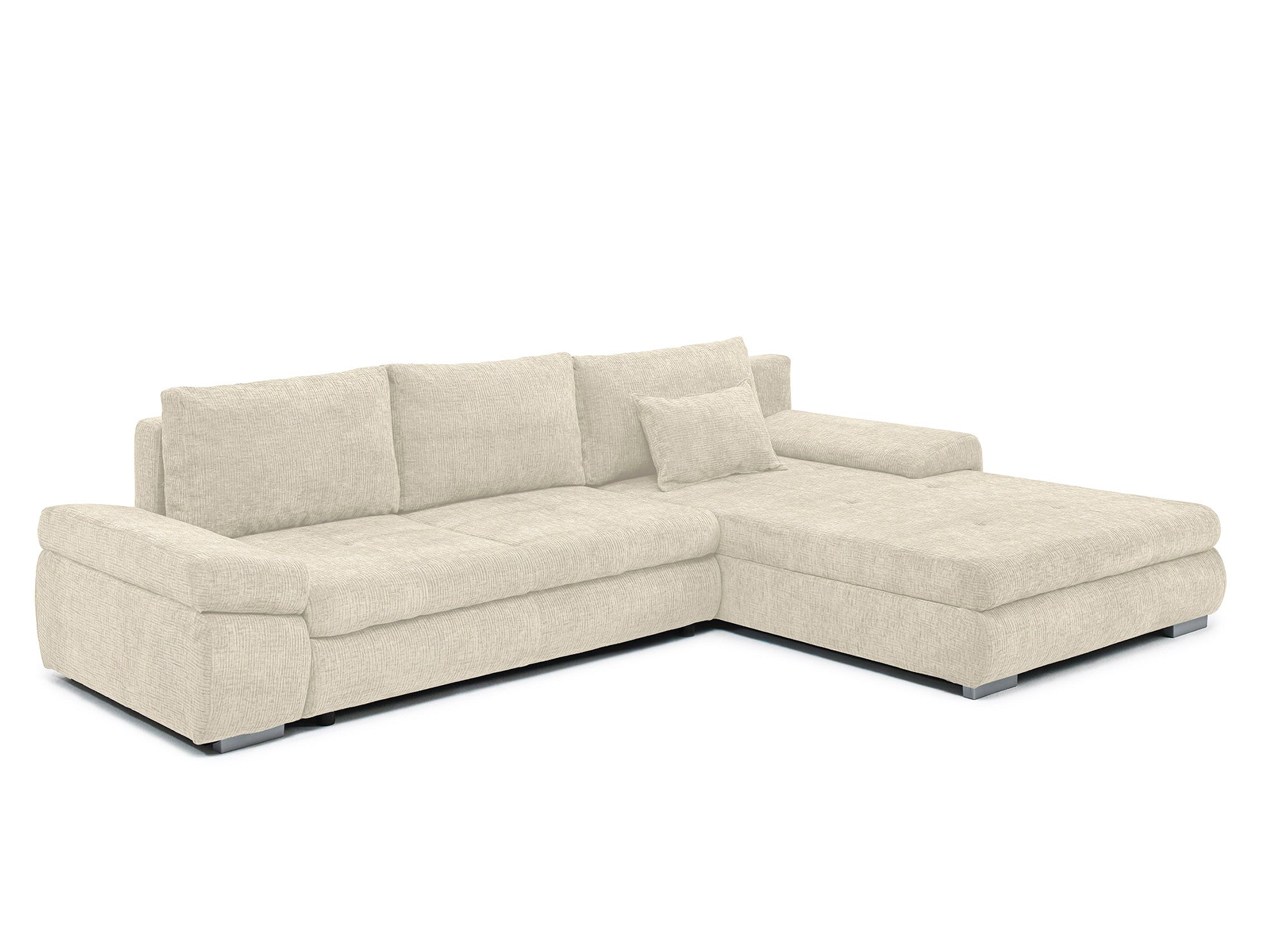 SOLEA Wende-Ecksofa mit Stauraum aus beige meliertem Samt