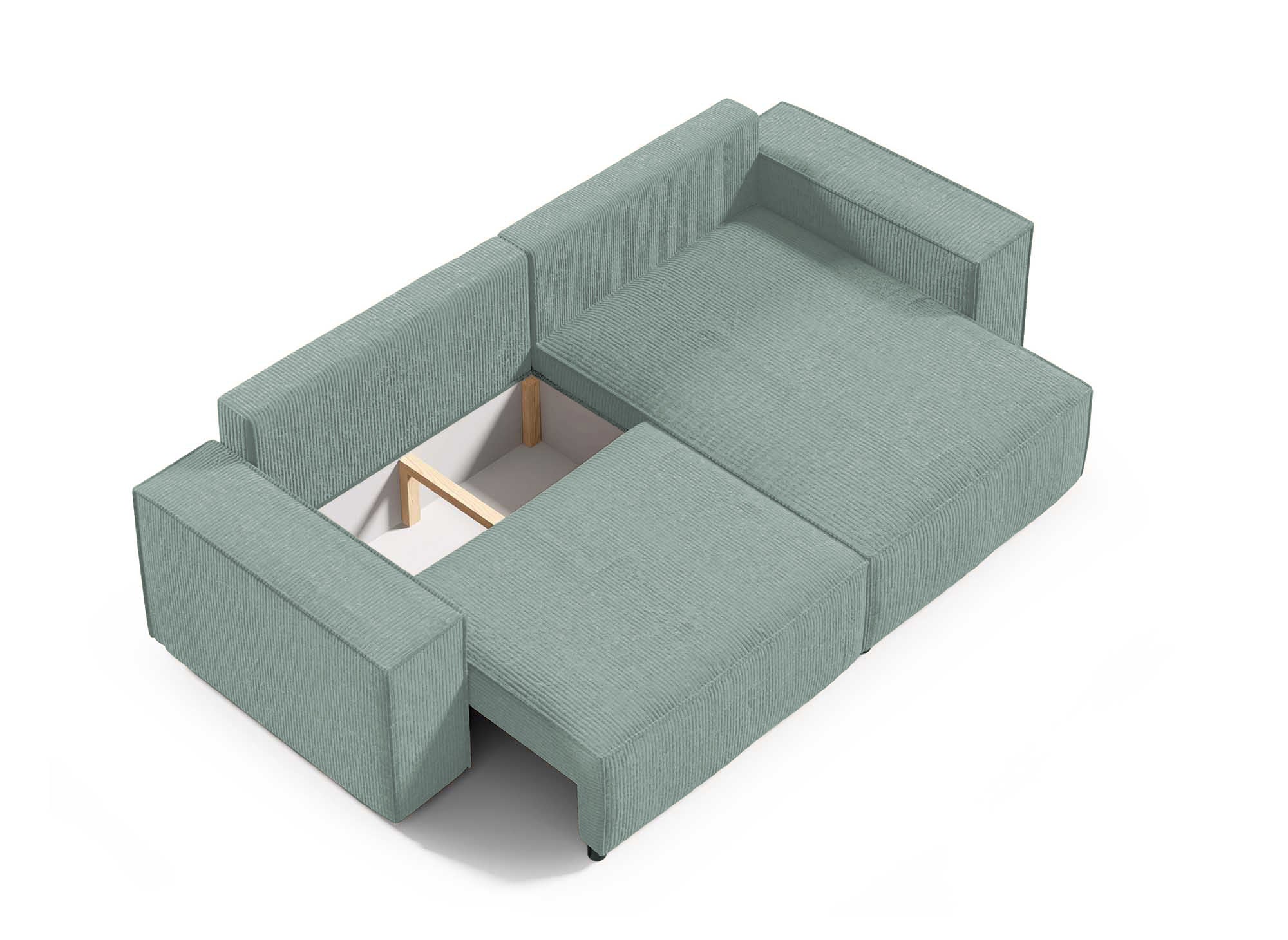 JADE MINI wassergrünes Cord-Ecksofa mit Stauraum, umwandelbar und wendbar