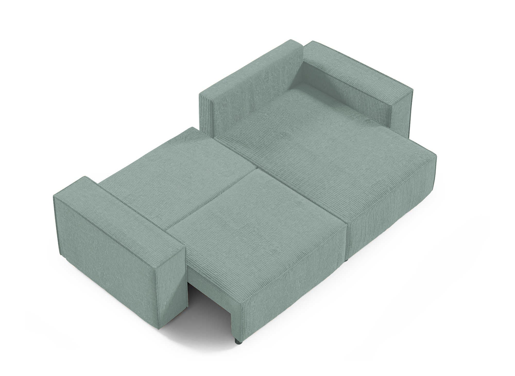 JADE MINI wassergrünes Cord-Ecksofa mit Stauraum, umwandelbar und wendbar
