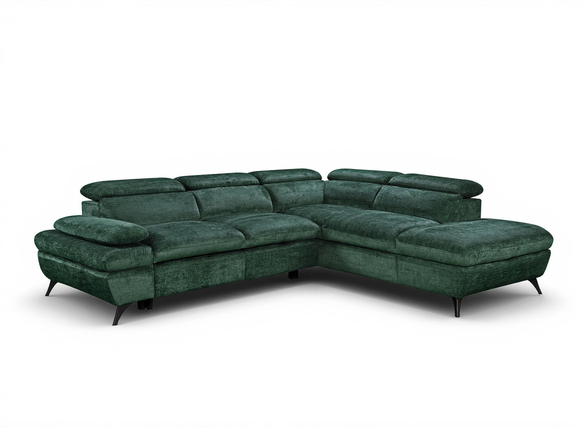 LUFY Ecksofa aus grün meliertem Samt mit Stauraum – rechtwinklig