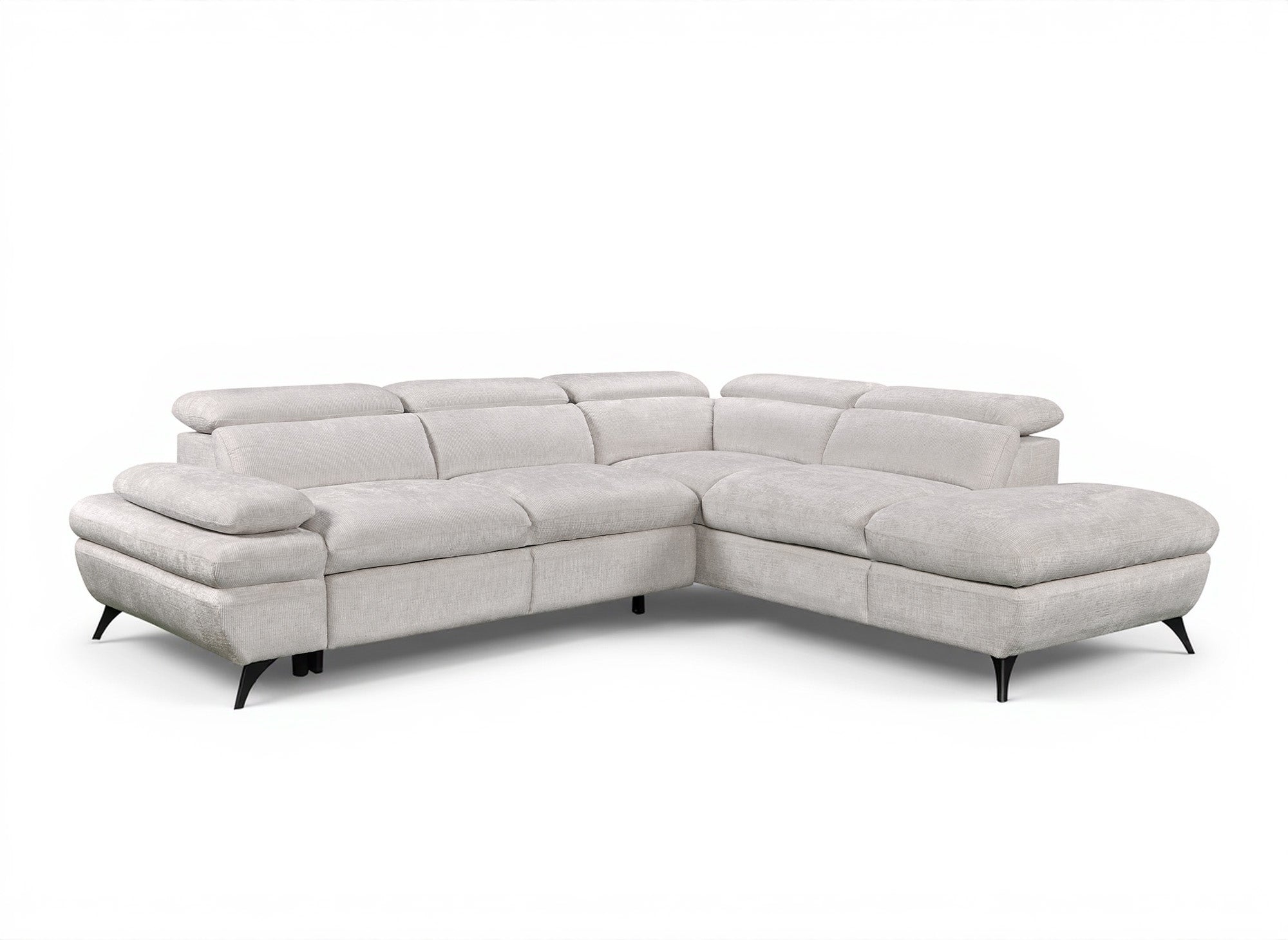 LUFY umwandelbares Ecksofa mit Stauraum aus ecruweiß meliertem Samt - Rechtwinklig