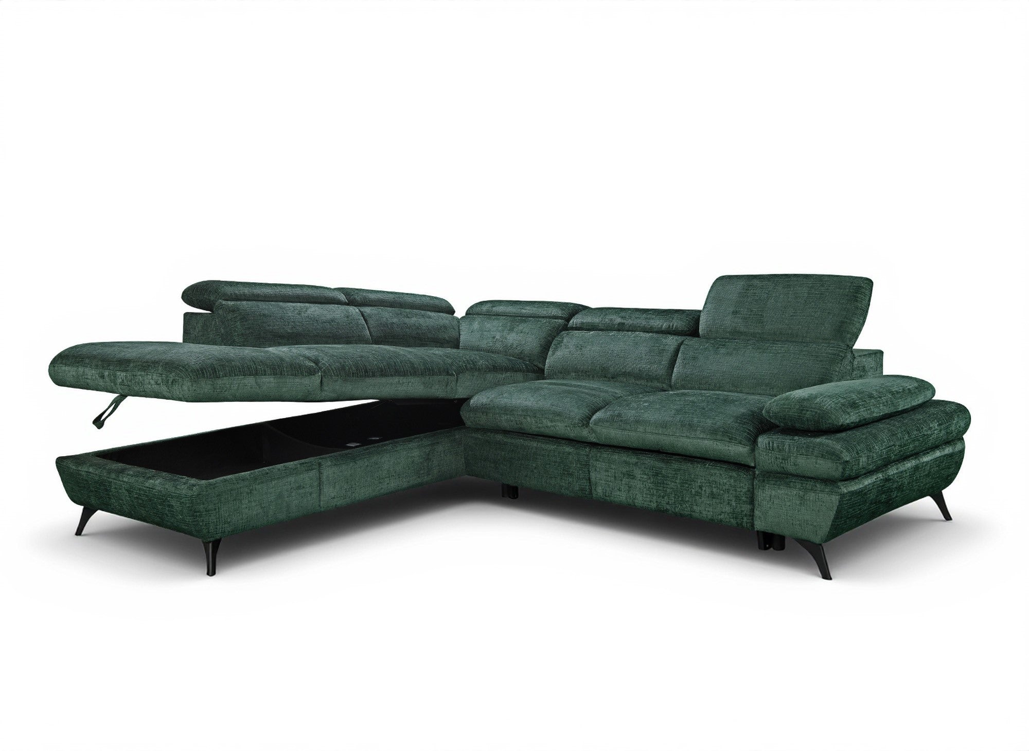 LUFY Ecksofa aus grün meliertem Samt mit Stauraum – Linke Ecke