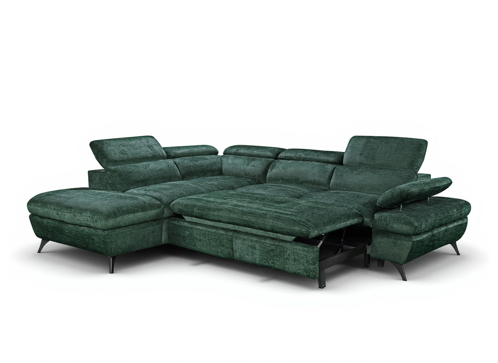 LUFY Ecksofa aus grün meliertem Samt mit Stauraum – Linke Ecke