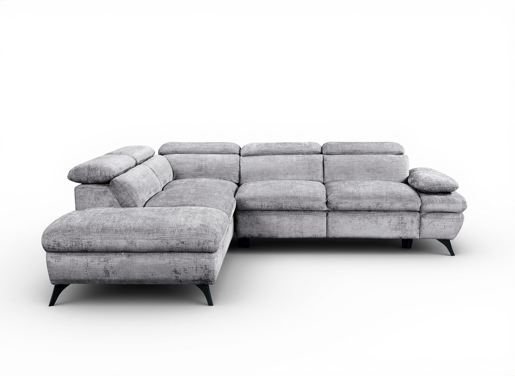 LUFY Ecksofa aus grau meliertem Samt mit Stauraum – Linke Ecke