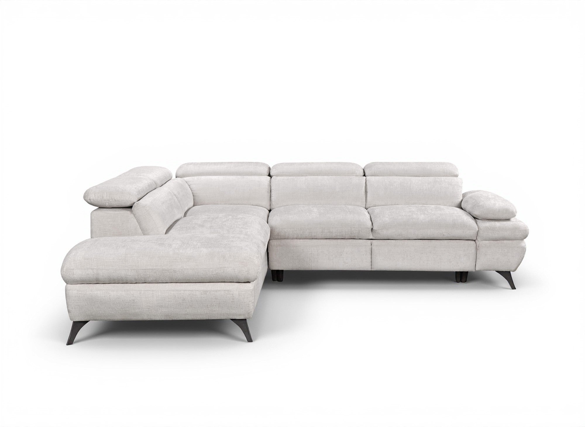 LUFY umwandelbares Ecksofa mit Stauraum aus ecruweiß meliertem Samt – Linke Ecke