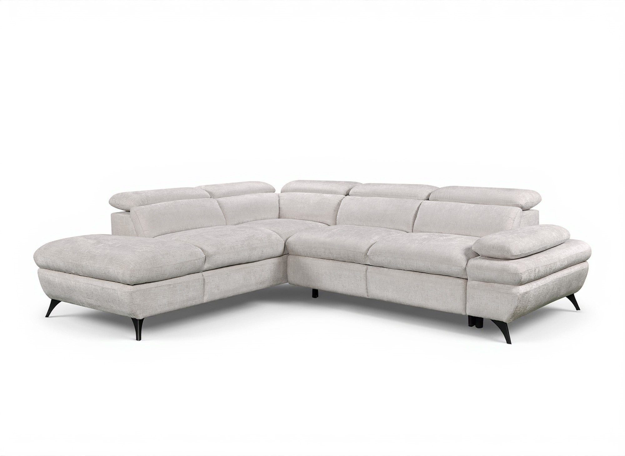 LUFY umwandelbares Ecksofa mit Stauraum aus ecruweiß meliertem Samt – Linke Ecke