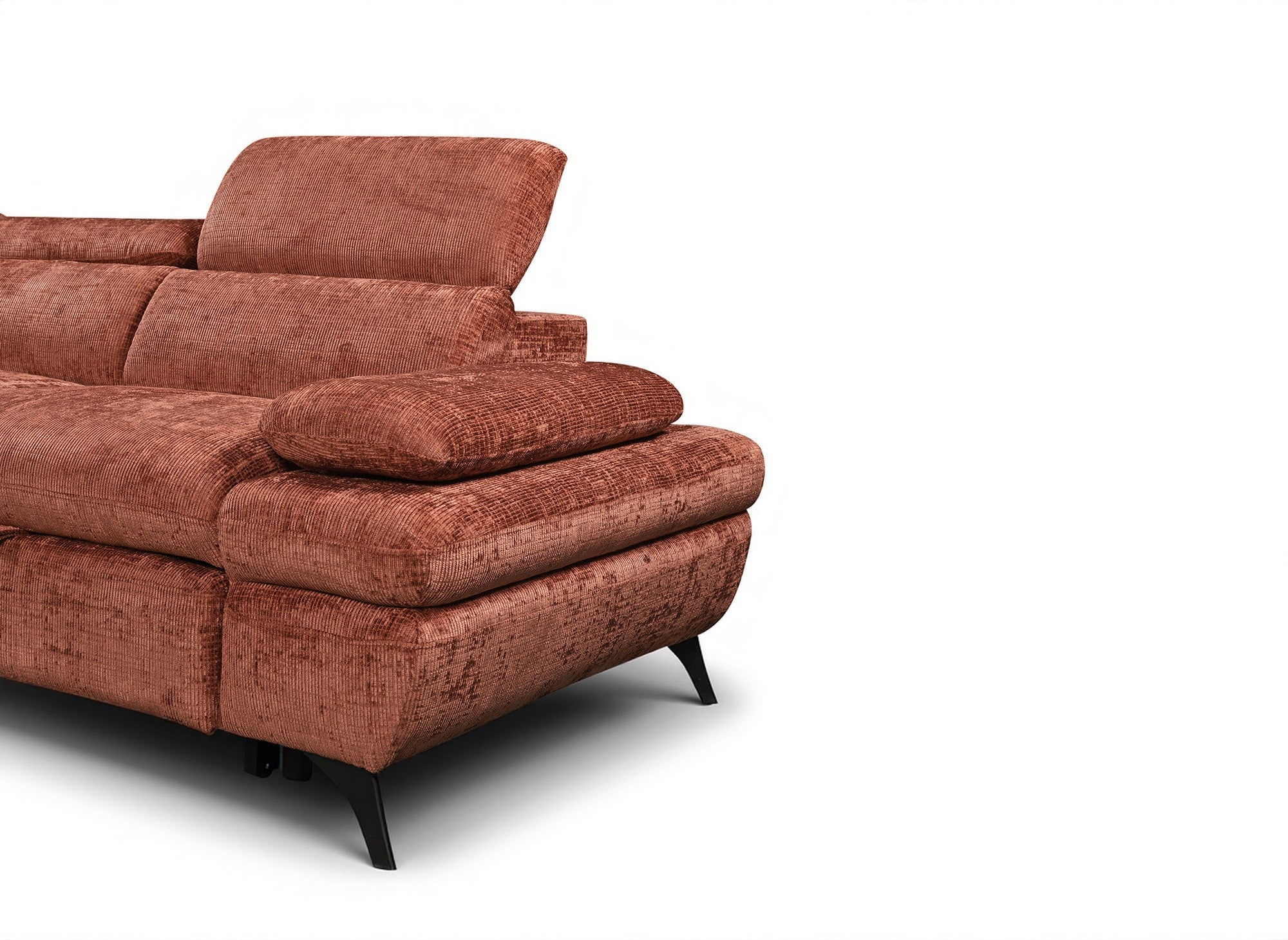 LUFY umwandelbares Ecksofa mit Stauraum aus terrakottafarbenem, meliertem Samt – Linke Ecke