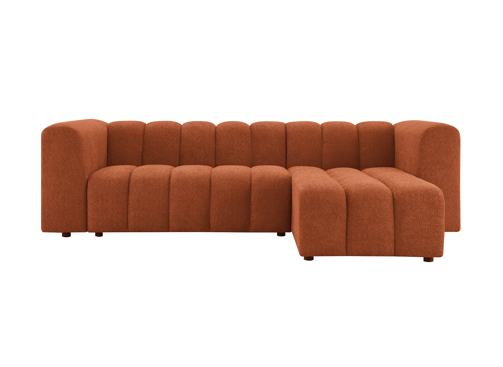 Wende-Ecksofa AELIS aus Terrakotta-Bouclé-Stoff