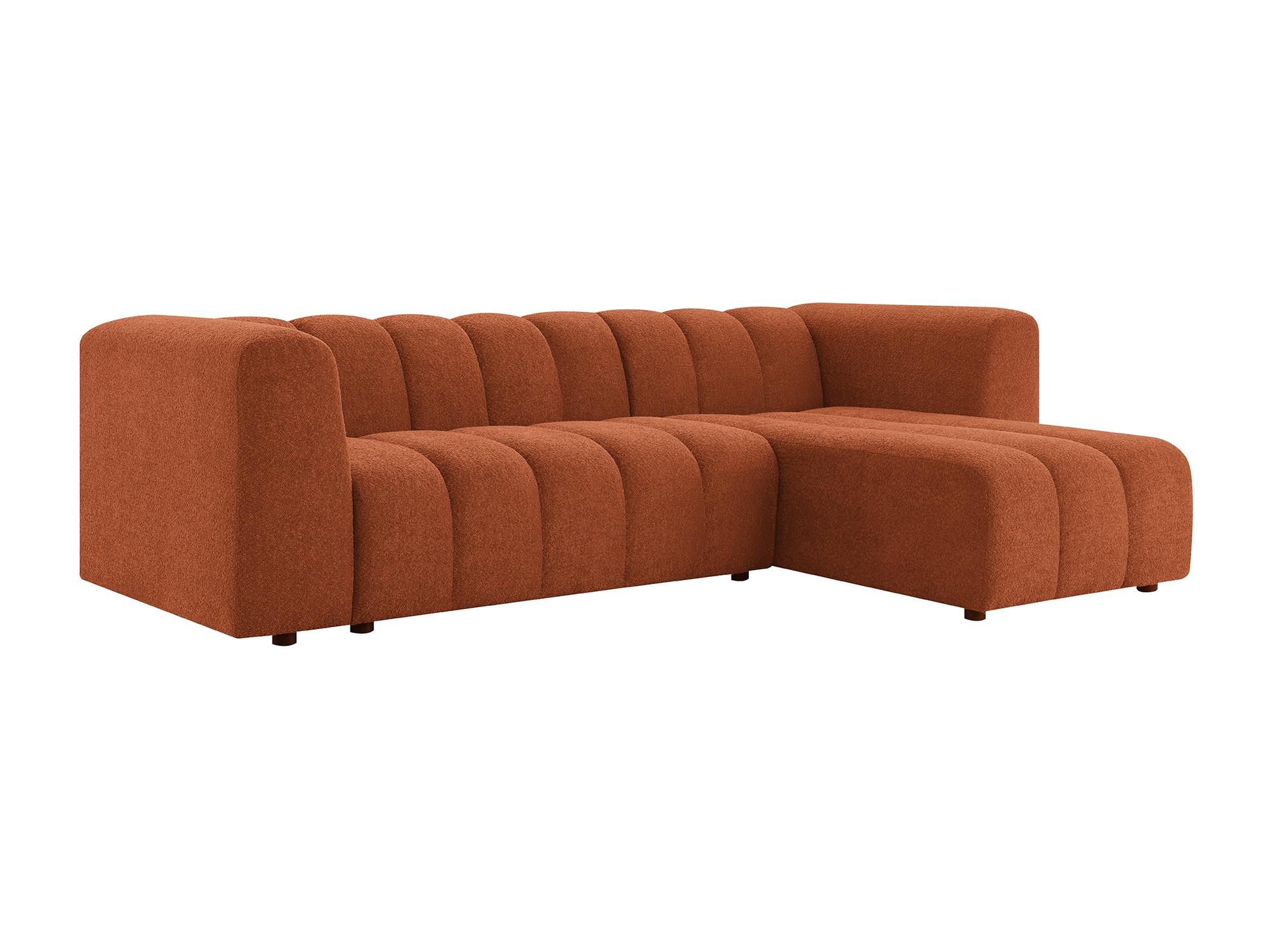 Wende-Ecksofa AELIS aus Terrakotta-Bouclé-Stoff