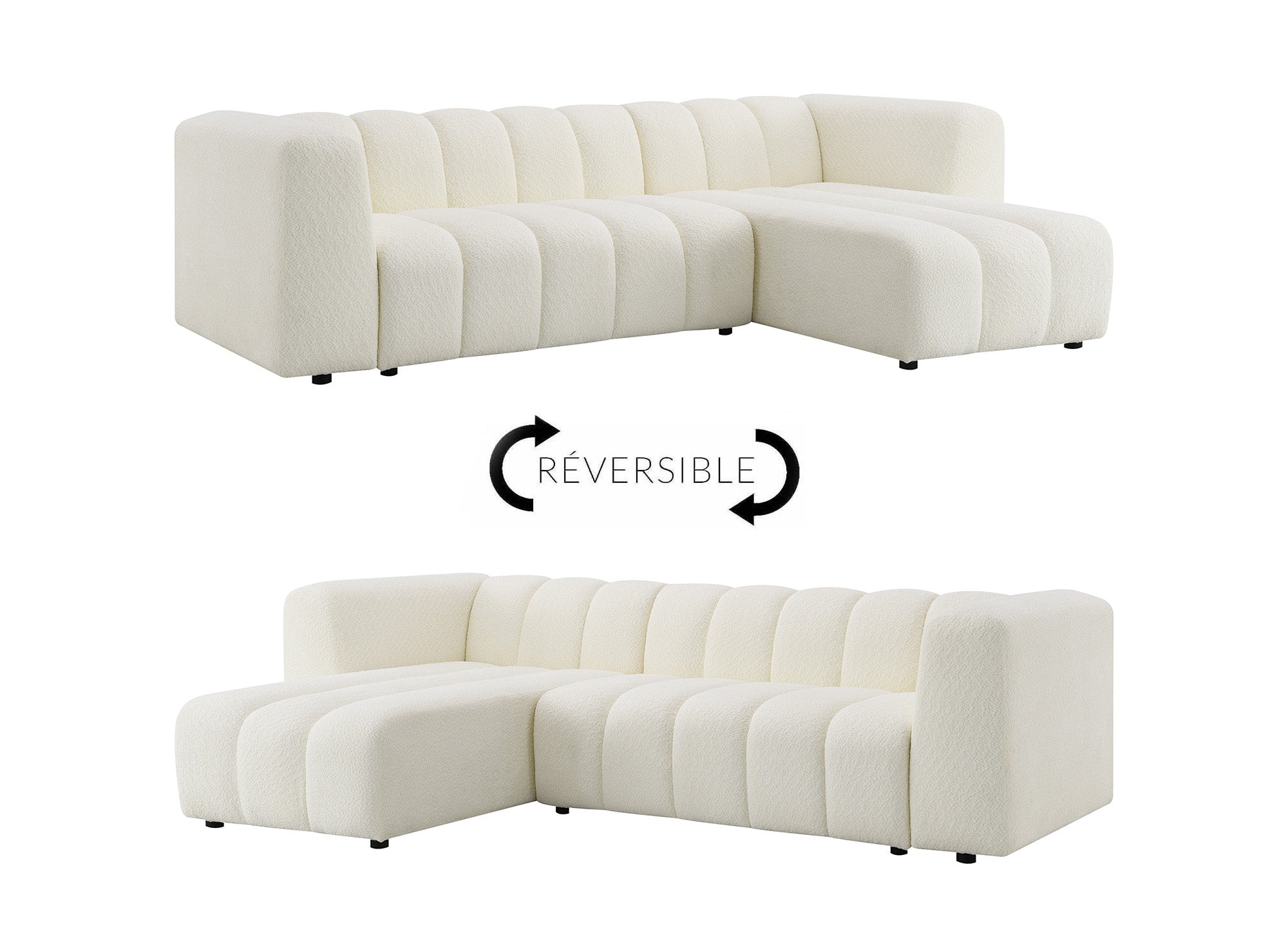 Wende-Ecksofa AELIS aus ecrufarbenem Bouclé-Stoff