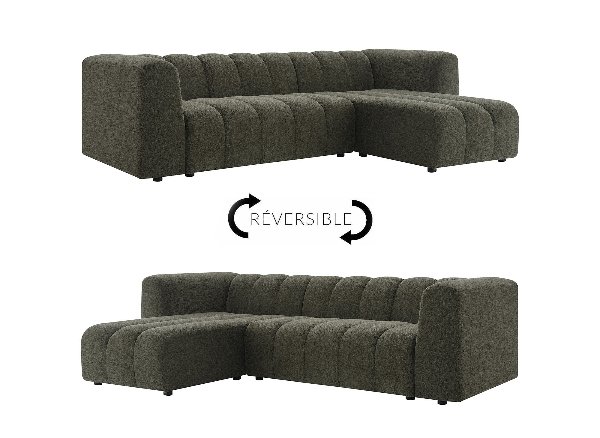 Wende-Ecksofa AELIS aus grünem Bouclé-Stoff