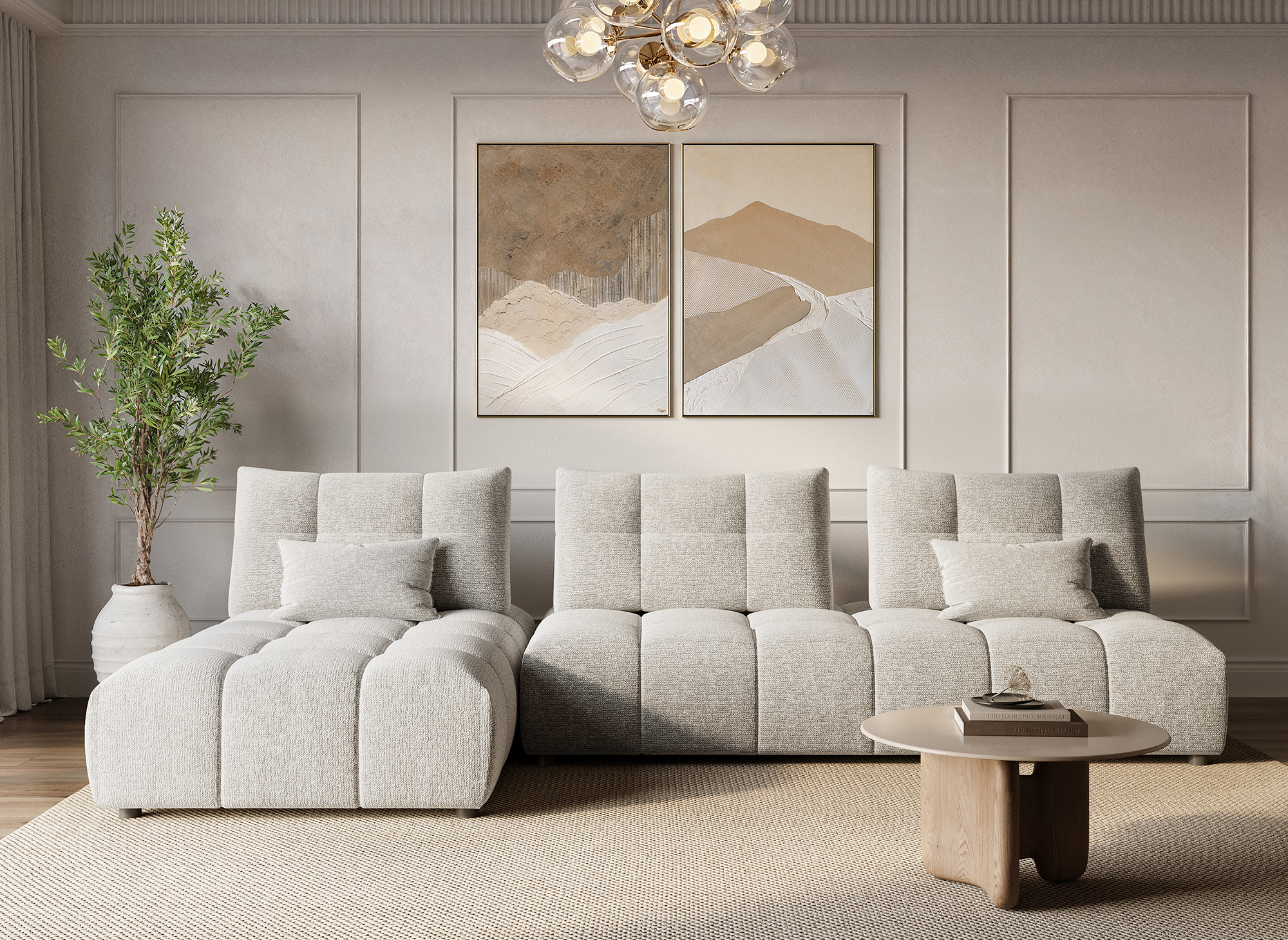 ALANA beige strukturiertes, wendbares Ecksofa aus Samt