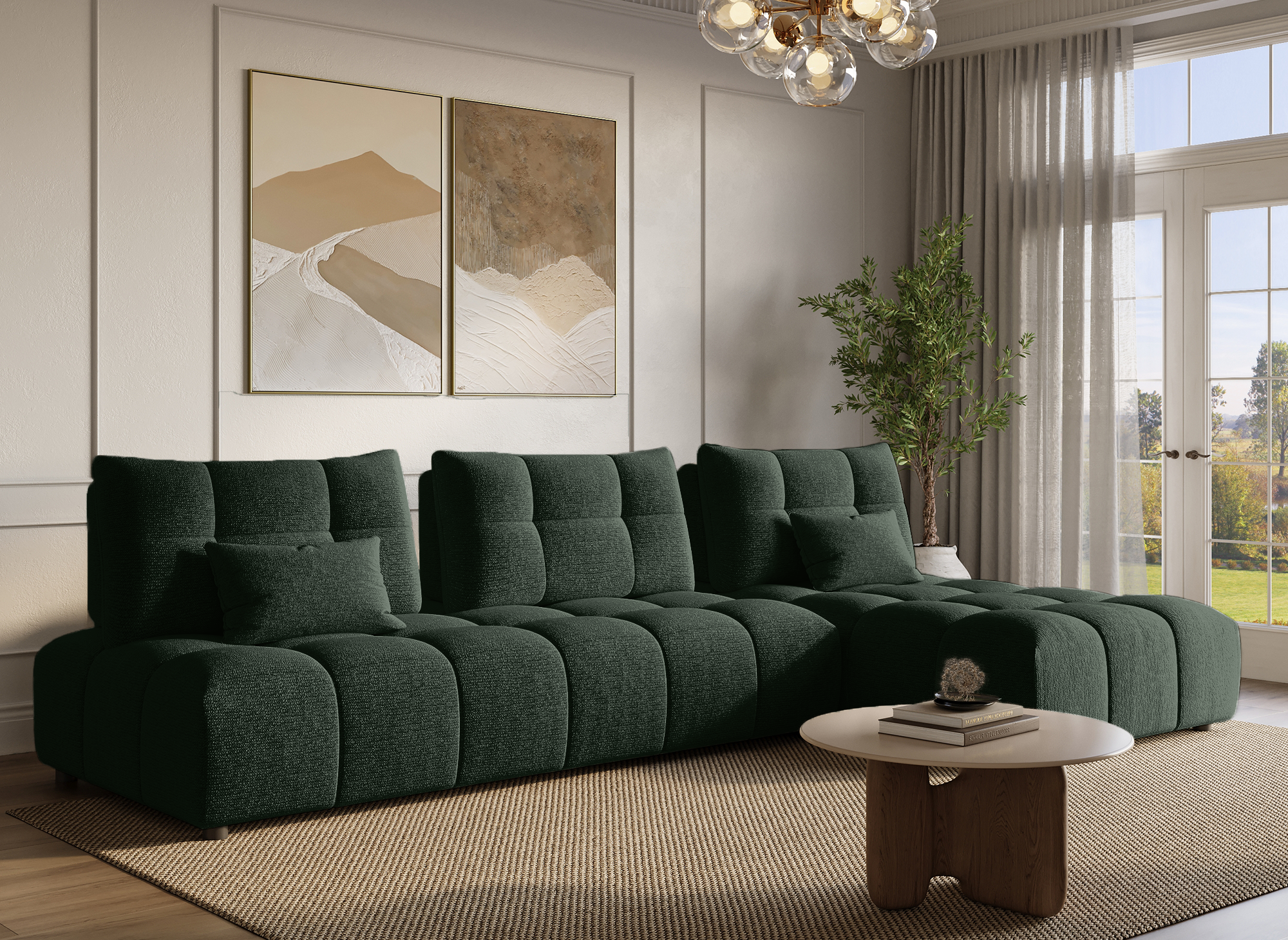 Wendbares Ecksofa ALANA aus strukturiertem Samt in Khakigrün