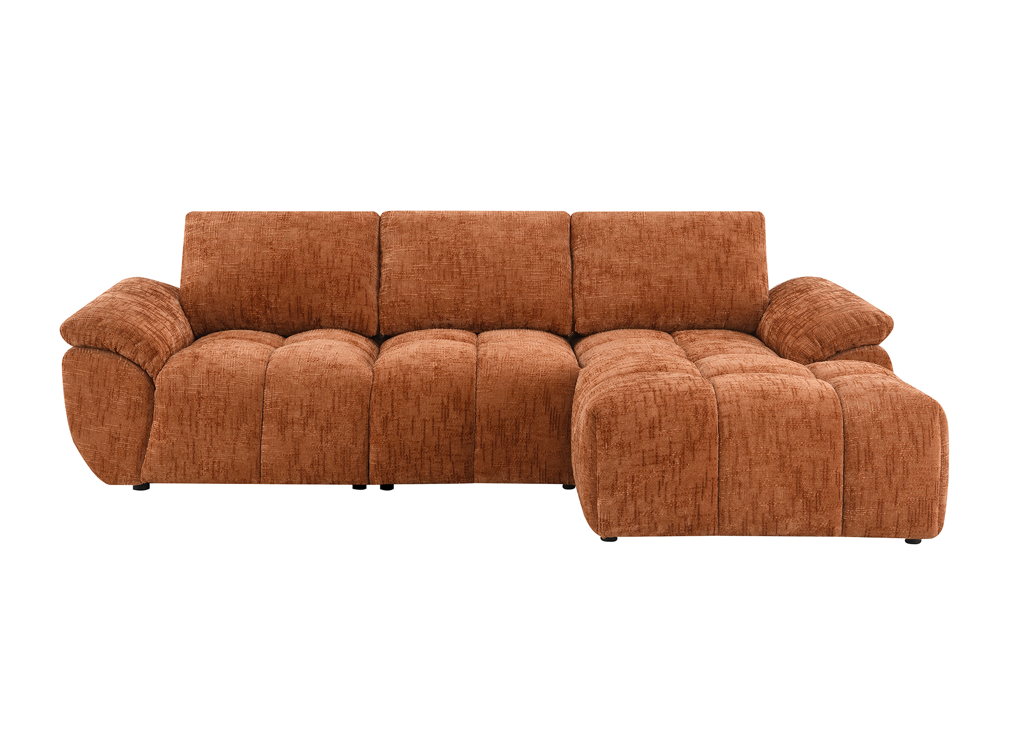 Elektrisches Relax-Ecksofa ALPES aus terrakottafarbenem, meliertem Samt - Rechtwinklig