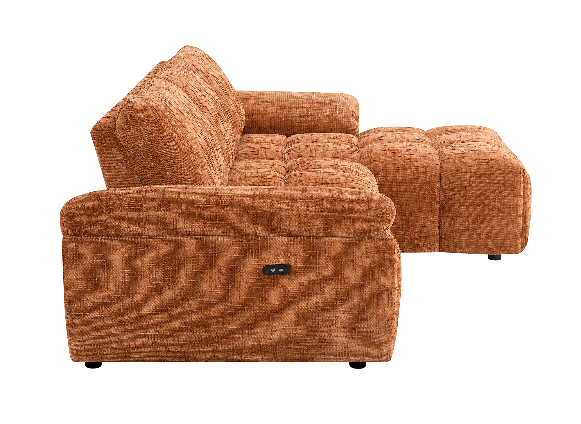 Elektrisches Relax-Ecksofa ALPES aus terrakottafarbenem, meliertem Samt - Rechtwinklig