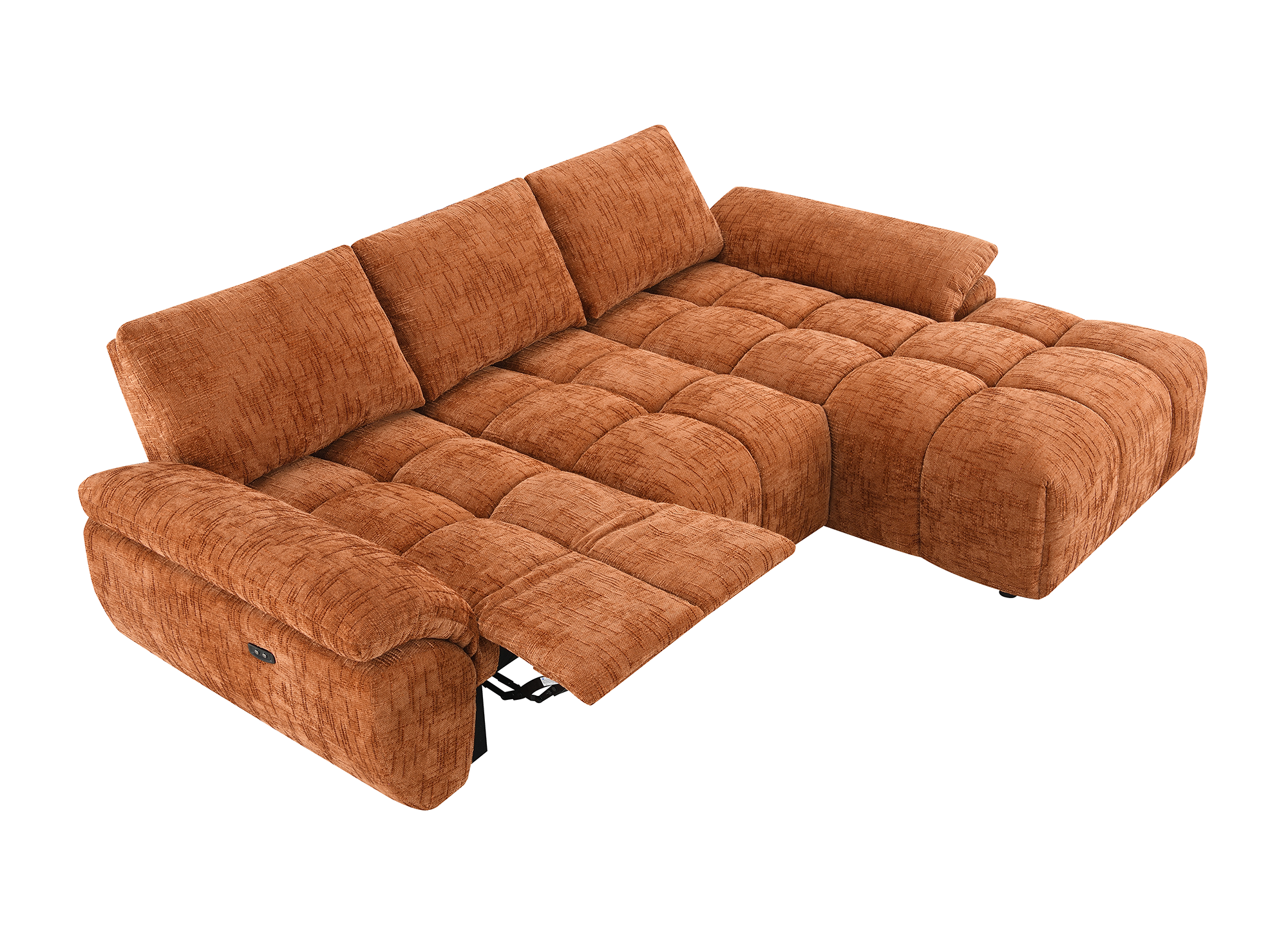 Elektrisches Relax-Ecksofa ALPES aus terrakottafarbenem, meliertem Samt - Rechtwinklig