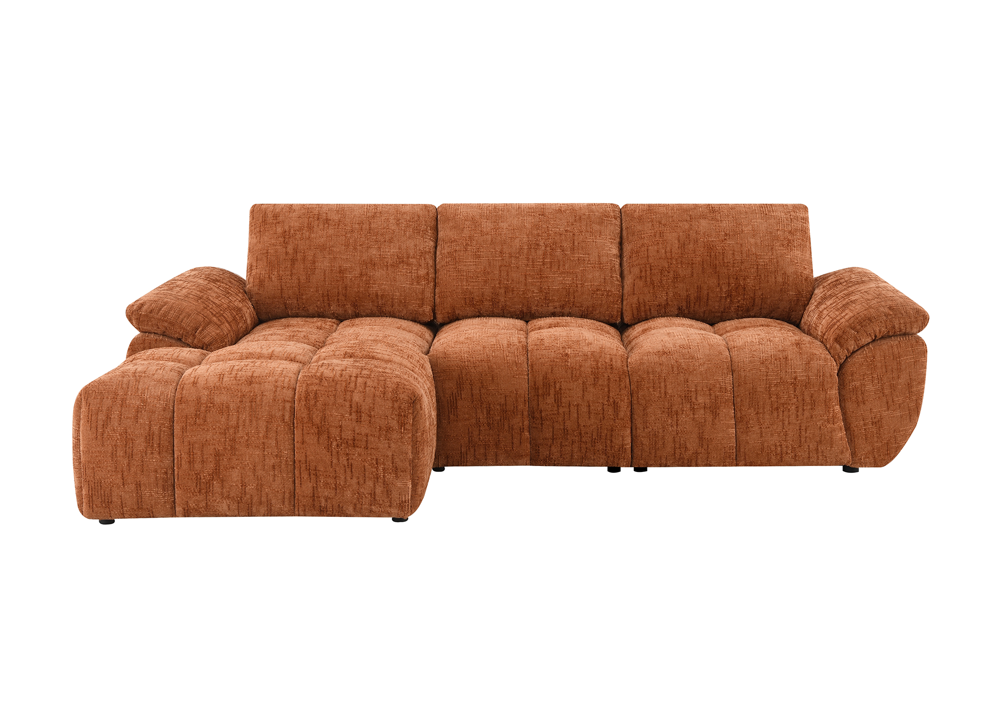 Elektrisches Relax-Ecksofa ALPES aus terrakottafarbenem, meliertem Samt – Linke Ecke