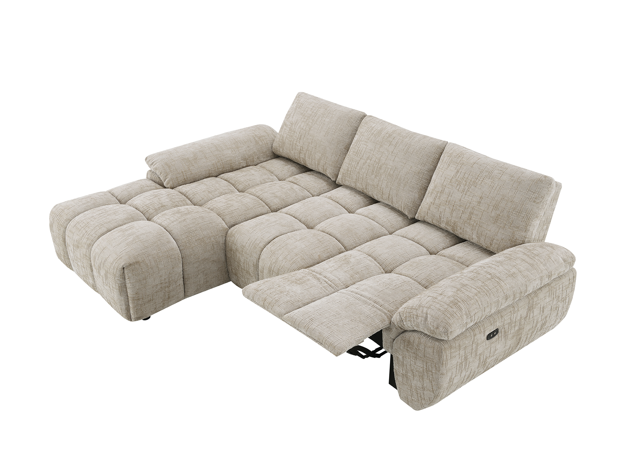 Elektrisches Relax-Ecksofa aus taupefarbenem meliertem Samt ALPES - Linke Ecke