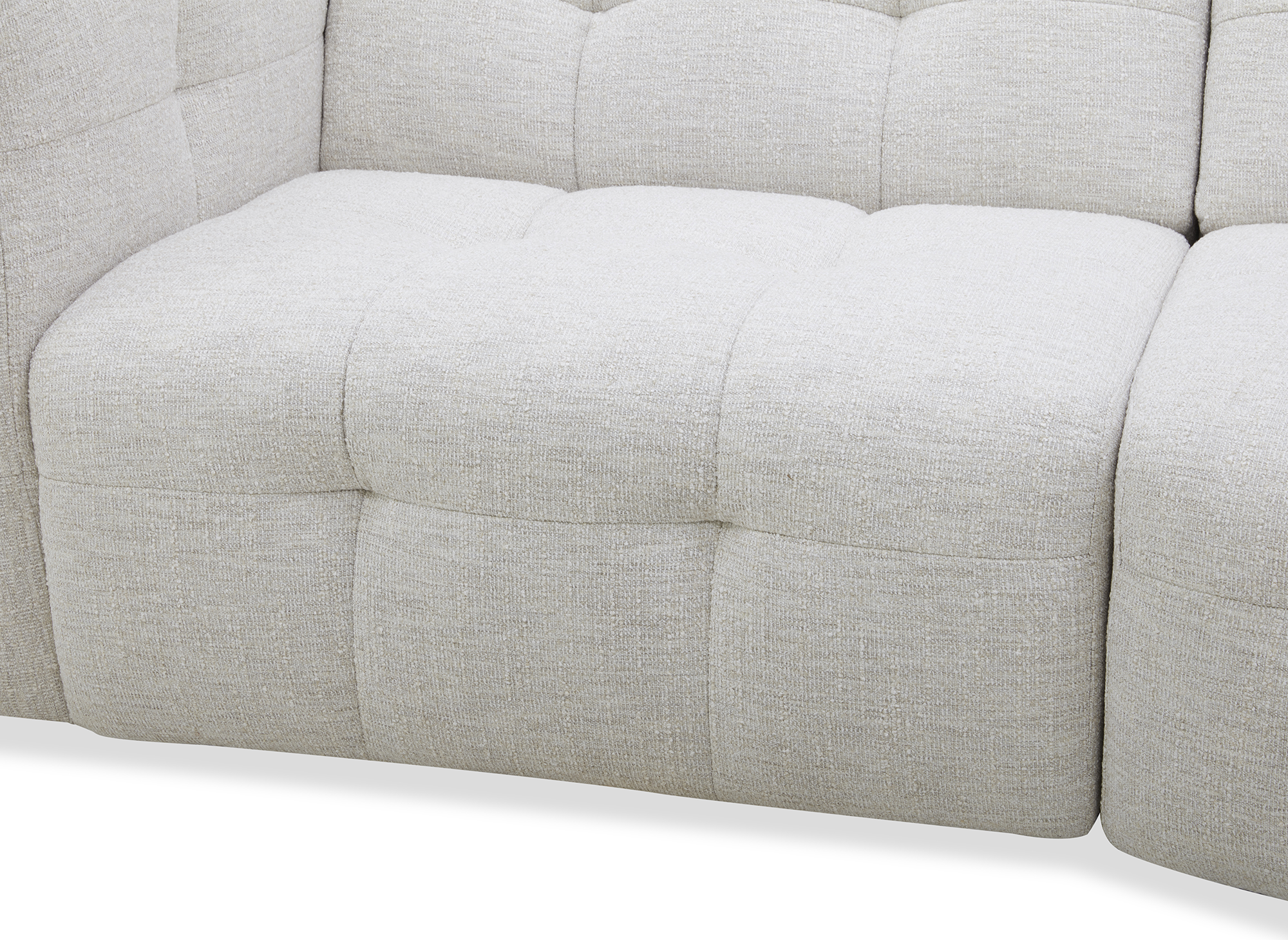ARELIA 5-Sitzer-Sofa mit fester, gerader Form in beigefarbenem, strukturiertem Samt