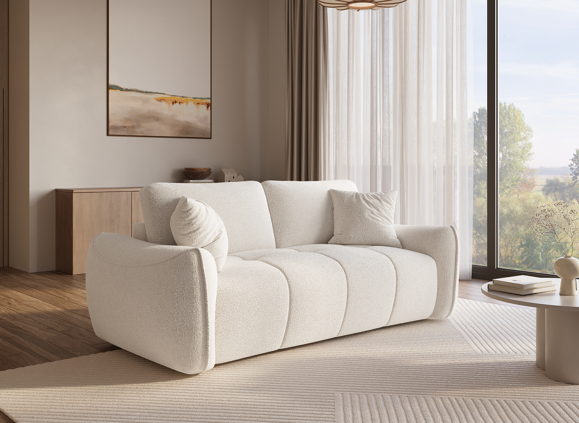 EZRA 3-Sitzer-Sofa aus beigem Bouclé-Stoff