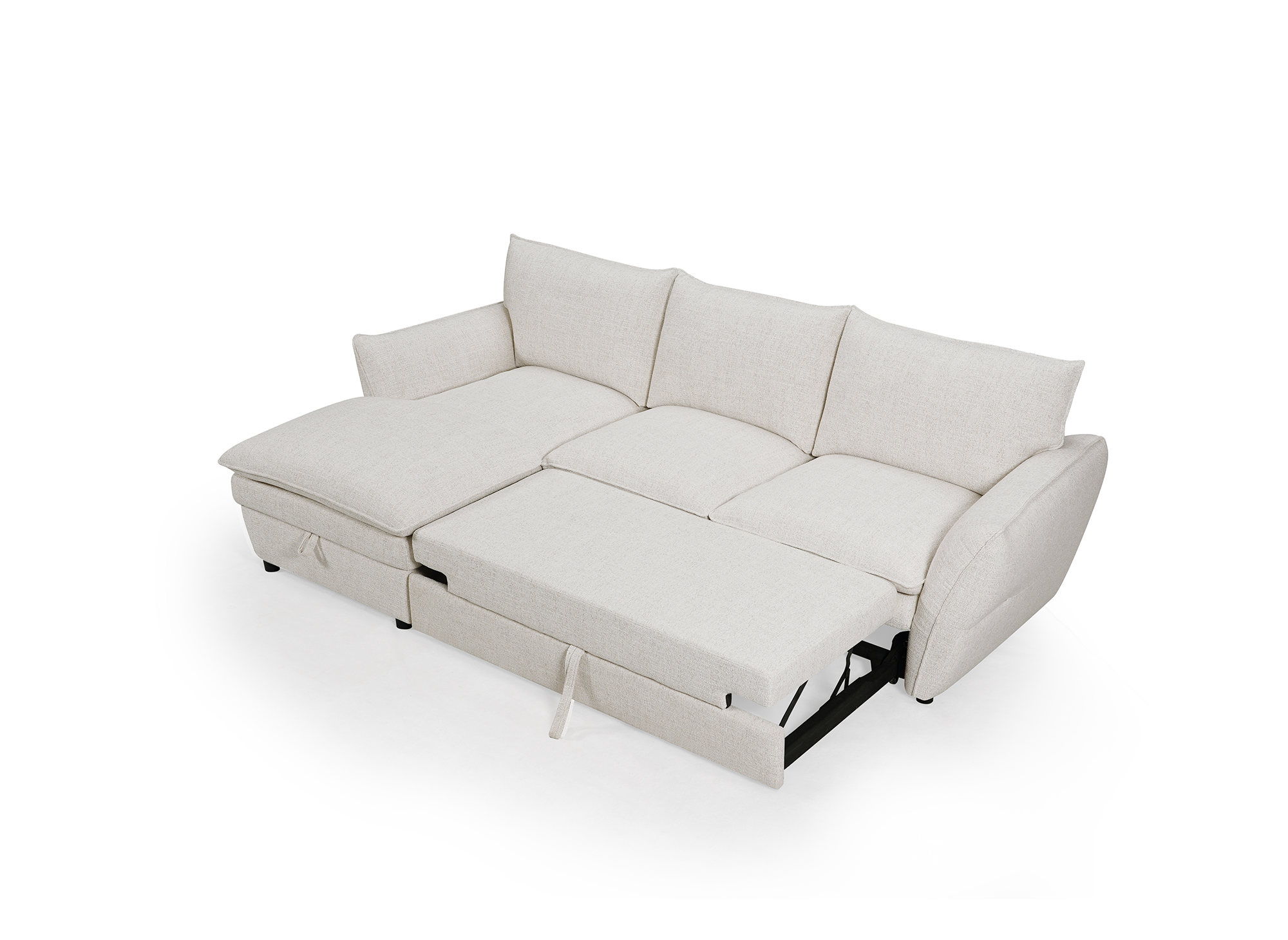 Umwandelbares Ecksofa mit Truhe aus beigem Stoff CAPUCINE – Linke Ecke