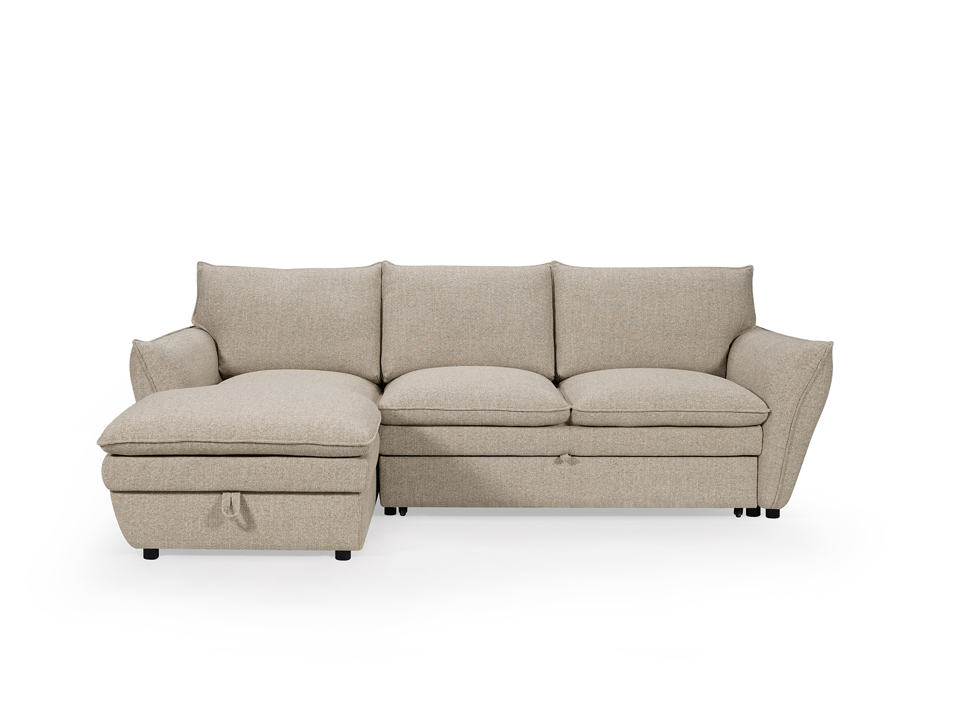Umwandelbares Ecksofa mit Truhe aus taupefarbenem Stoff CAPUCINE – Linke Ecke
