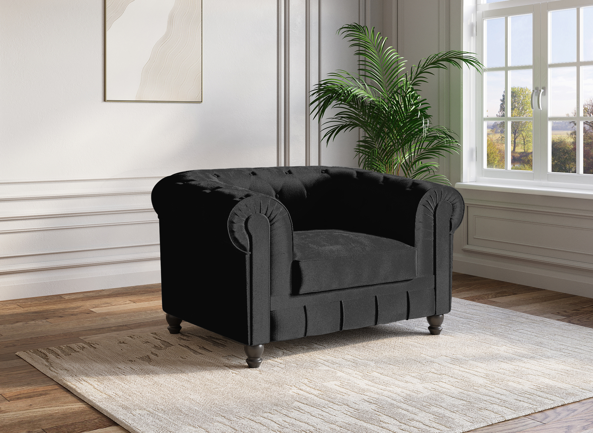 Chesterfield-Sessel aus schwarzem Samt