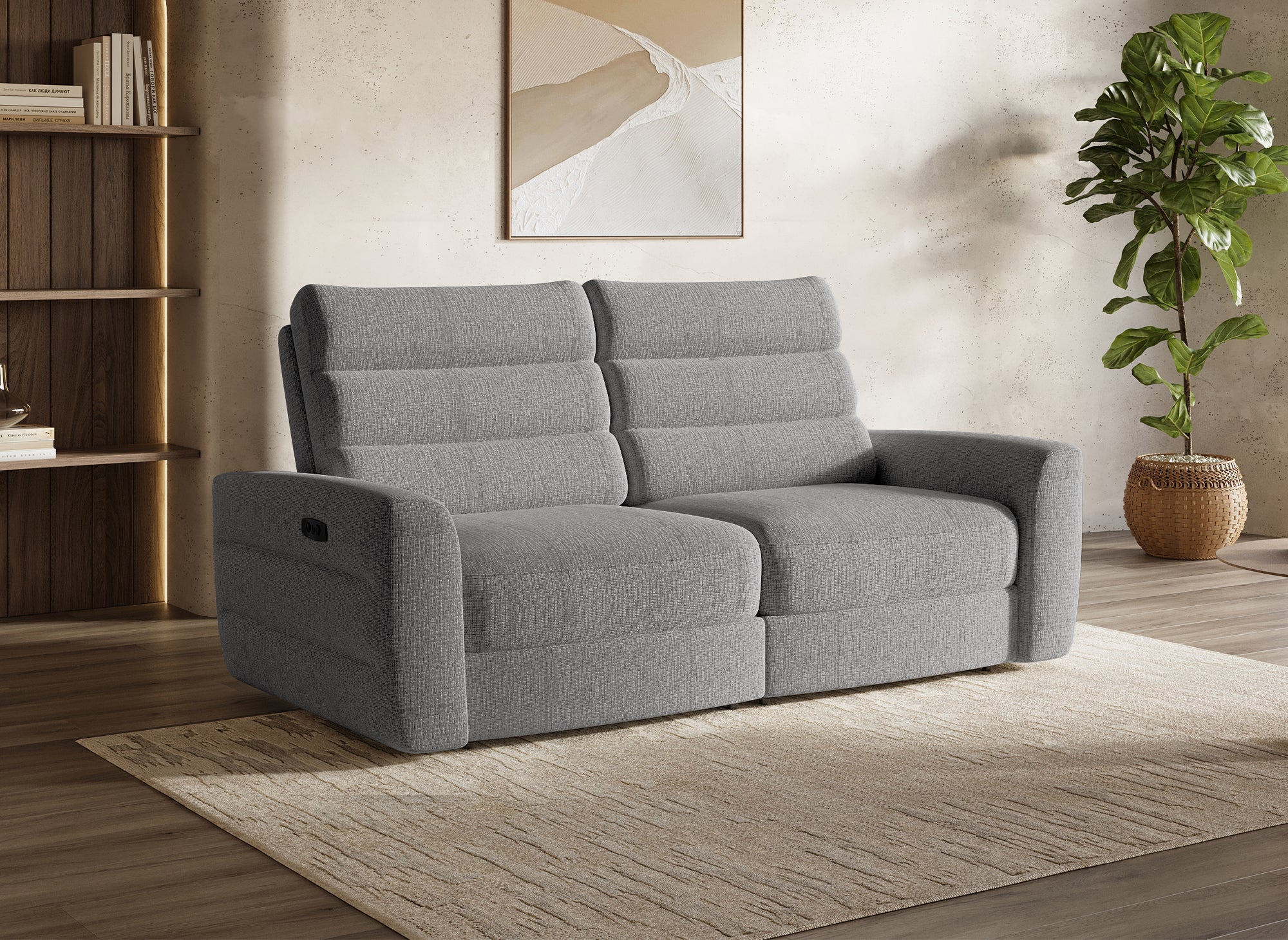 Elektrisches 3-Sitzer-Relaxsofa DAVY aus grauem Frotteestoff