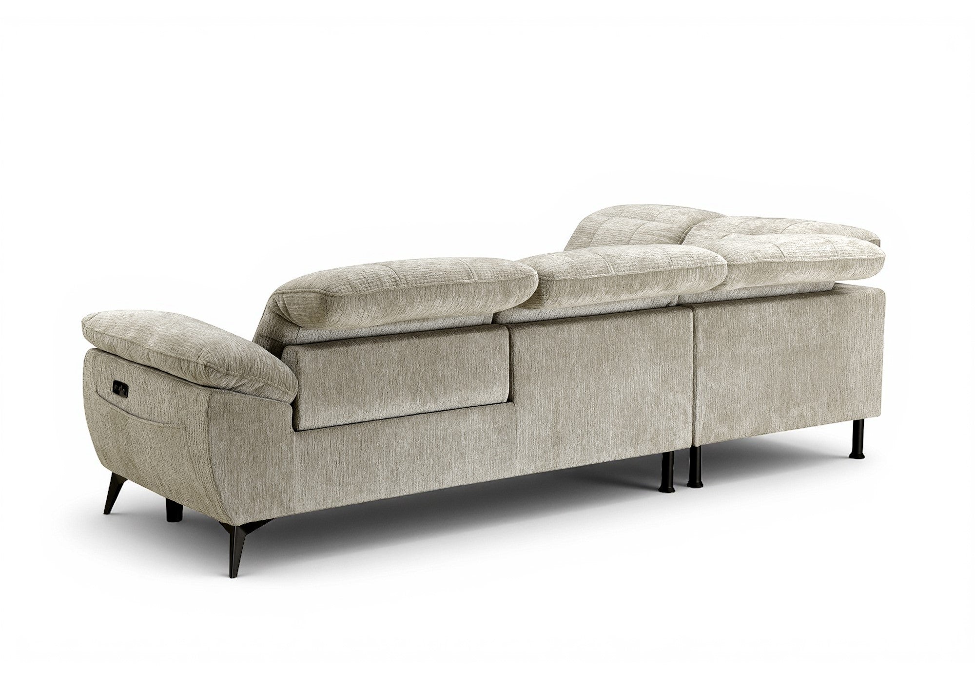 SOLINA Ecksofa mit elektrischer Verstellung aus beige meliertem Samt – Linke Ecke