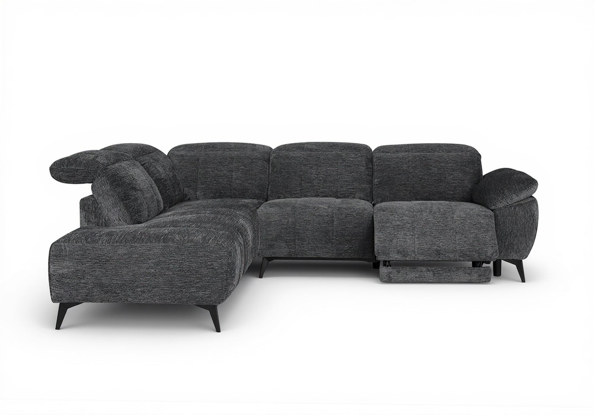 SOLINA Ecksofa mit elektrischer Verstellung aus grau meliertem Samt – Linke Ecke