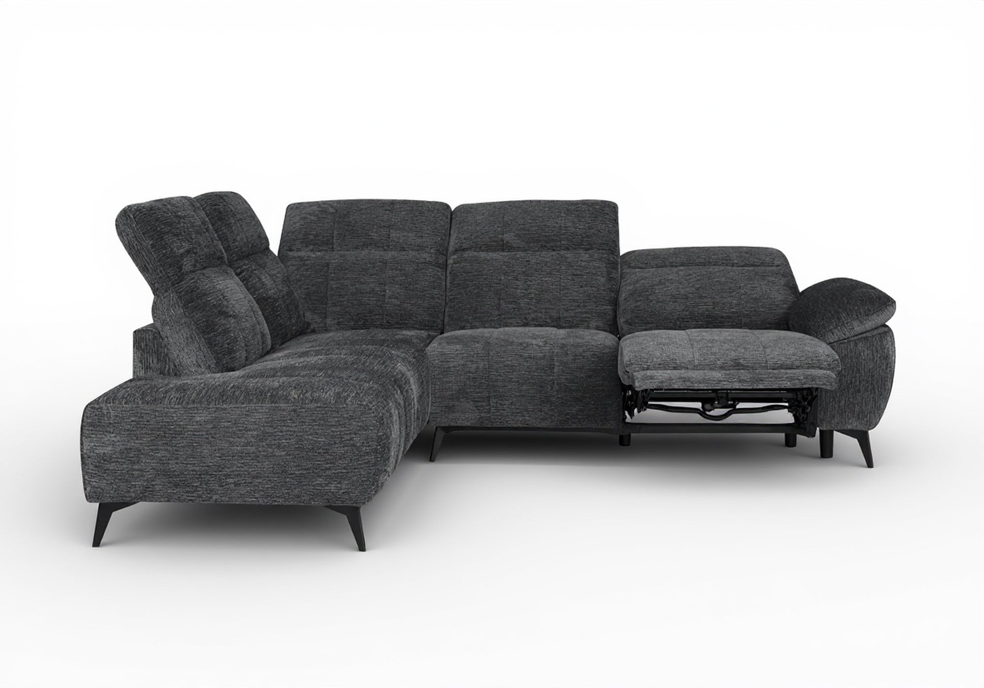 SOLINA Ecksofa mit elektrischer Verstellung aus grau meliertem Samt – Linke Ecke