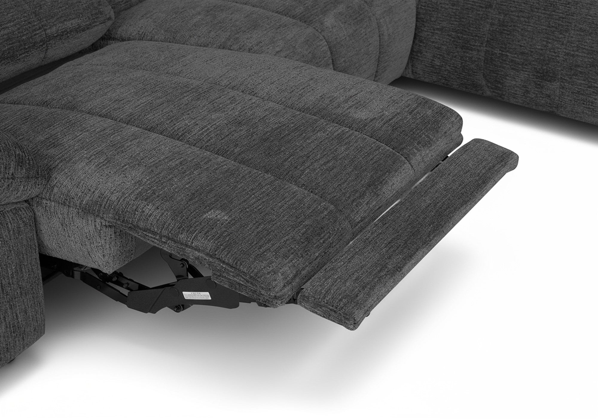 SOLINA Ecksofa mit elektrischer Liegefunktion aus grau meliertem Samt – rechtwinklig