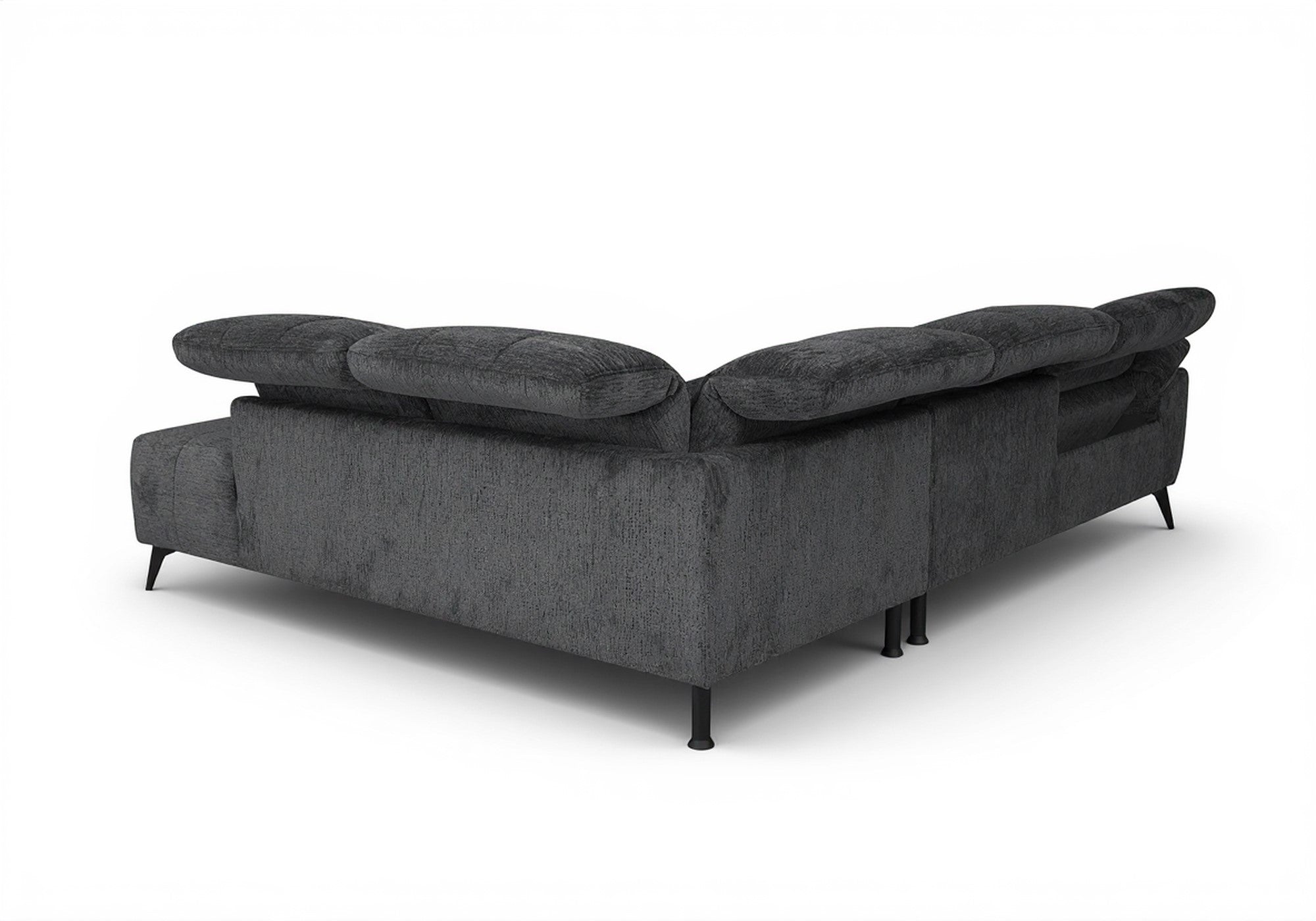 SOLINA Ecksofa mit elektrischer Liegefunktion aus grau meliertem Samt – rechtwinklig