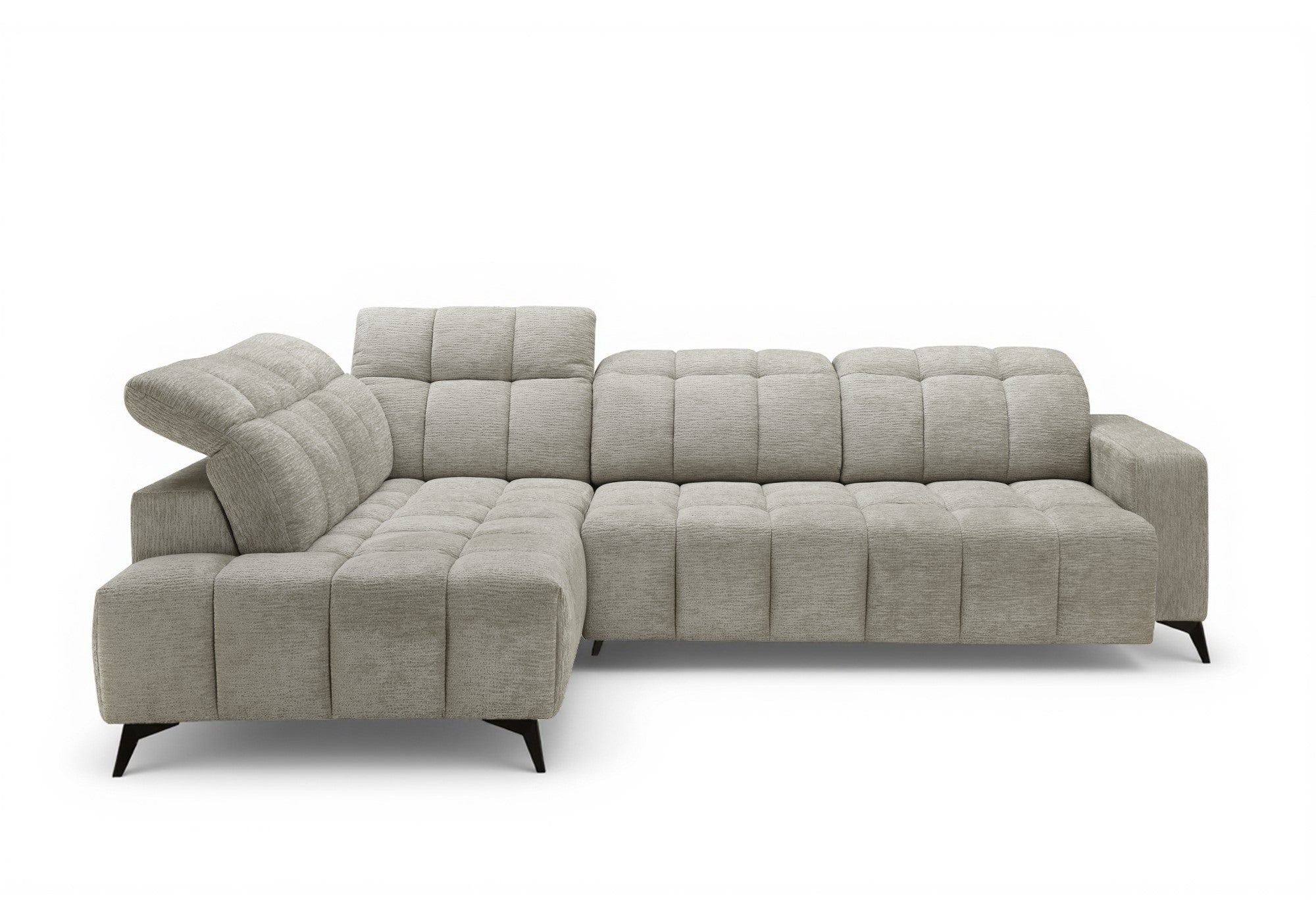 ALVAR elektrisches Relax-Ecksofa aus beige meliertem Samt - Linke Ecke