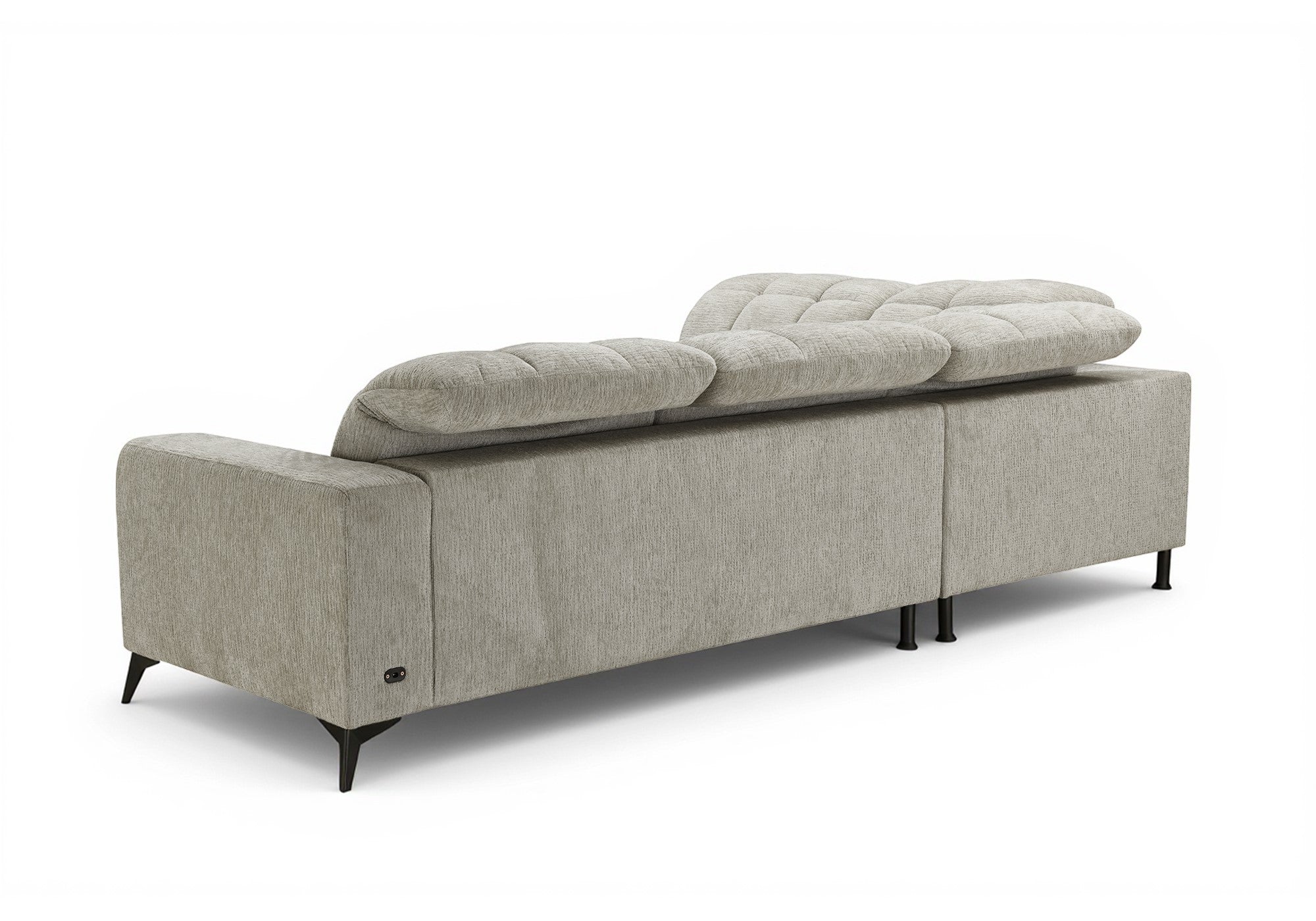 ALVAR elektrisches Relax-Ecksofa aus beige meliertem Samt - Linke Ecke