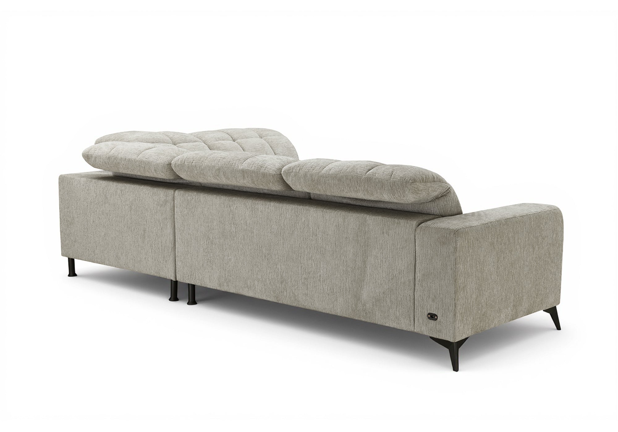 ALVAR Ecksofa mit elektrischer Liegefunktion aus beige meliertem Samt – rechtwinklig