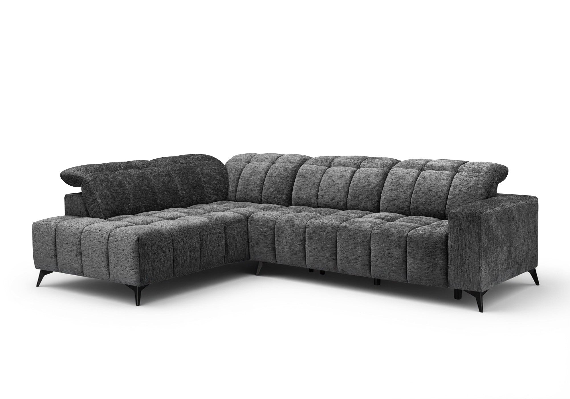 ALVAR Ecksofa mit elektrischer Liegefunktion aus grau meliertem Samt – Linke Ecke