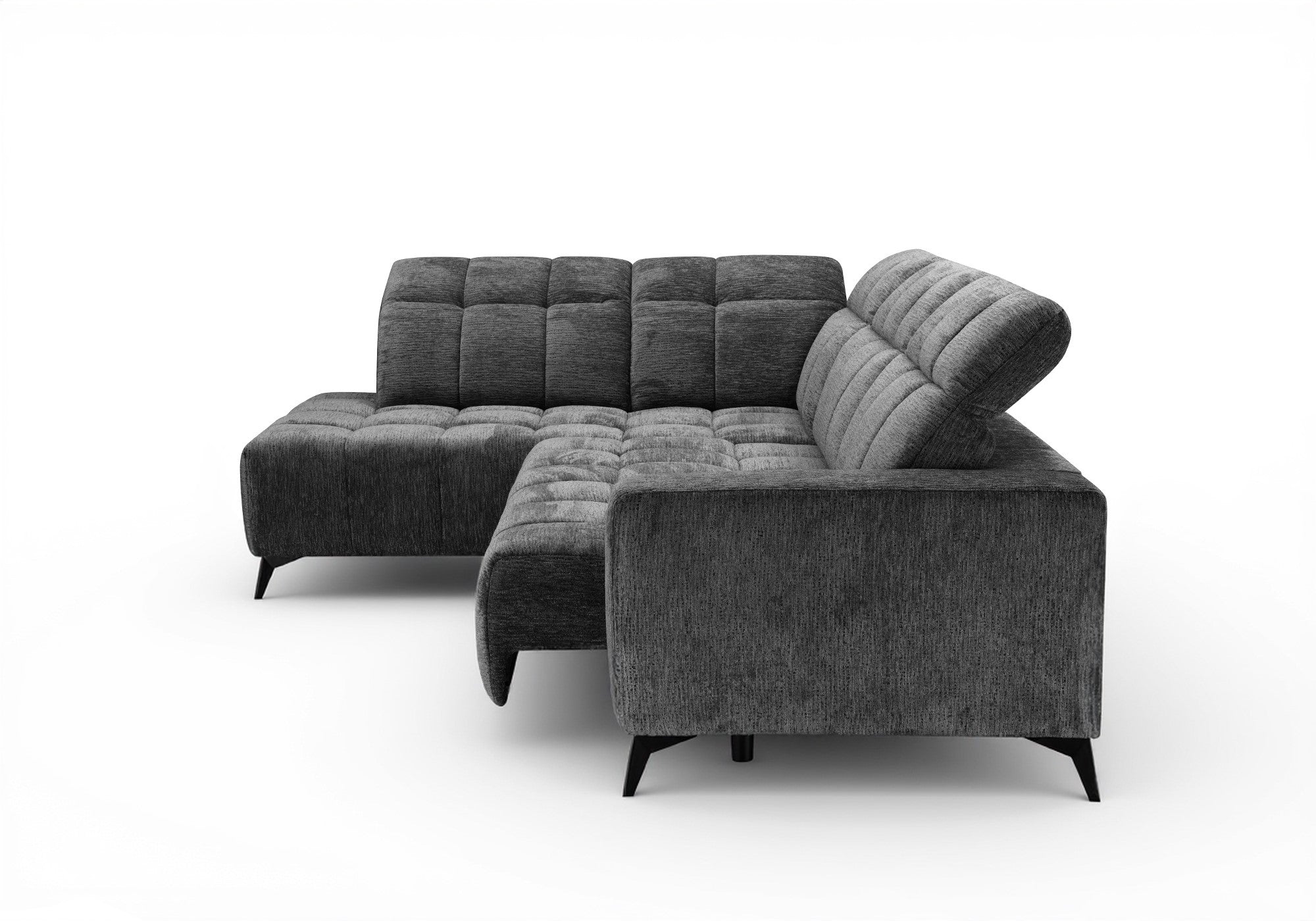 ALVAR Ecksofa mit elektrischer Liegefunktion aus grau meliertem Samt – Linke Ecke