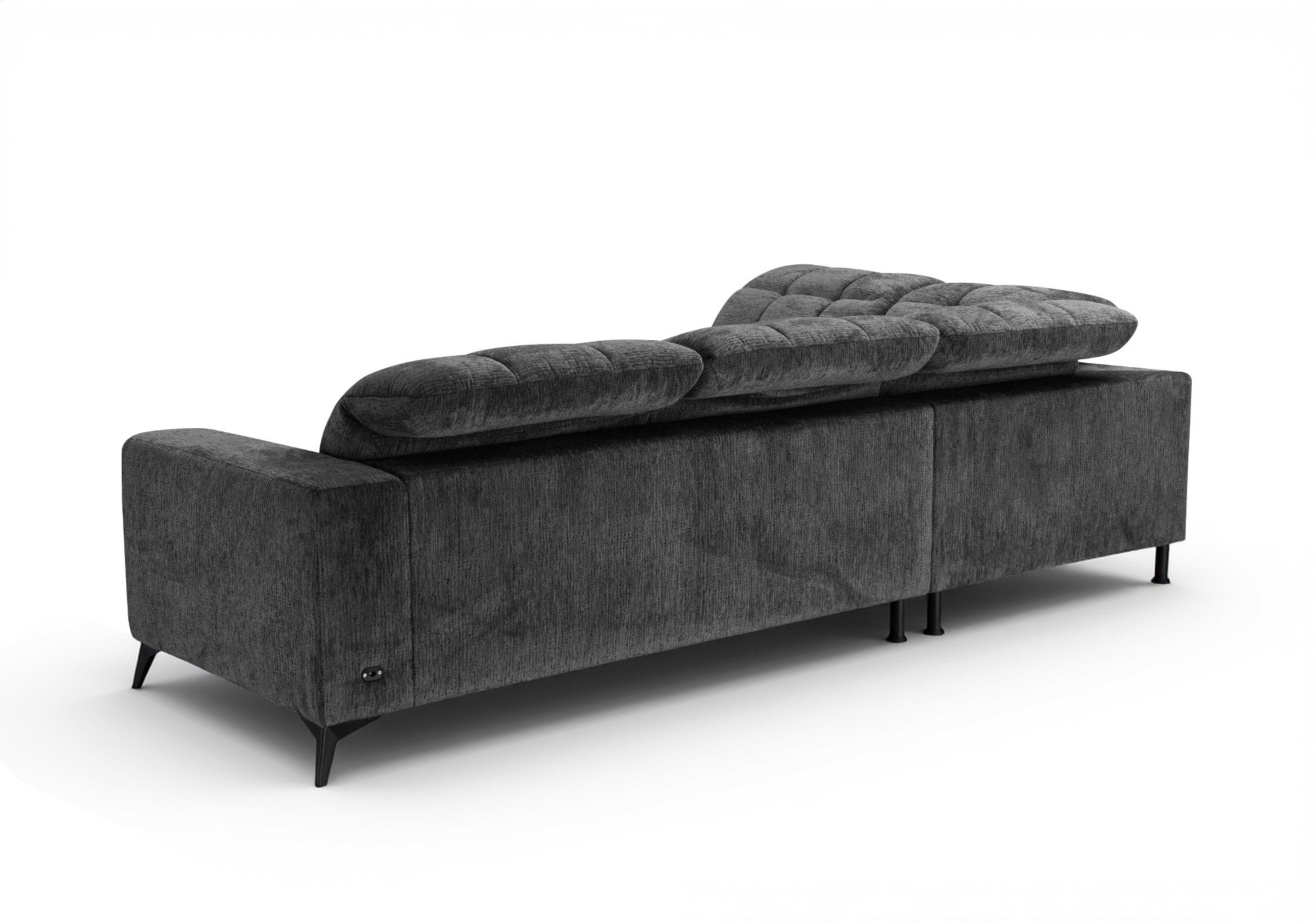 ALVAR Ecksofa mit elektrischer Liegefunktion aus grau meliertem Samt – Linke Ecke